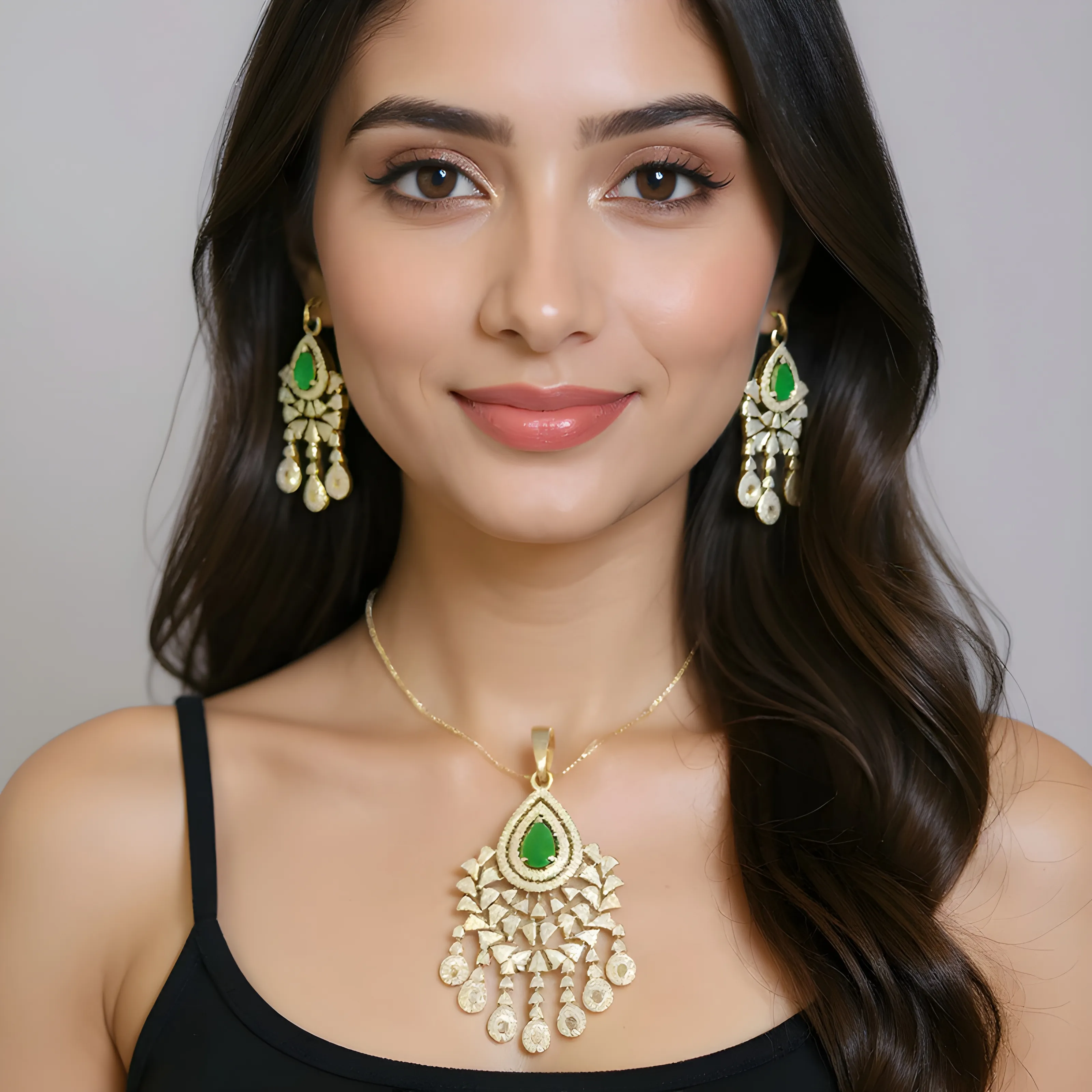 Emerald and Diamond Pendant Set