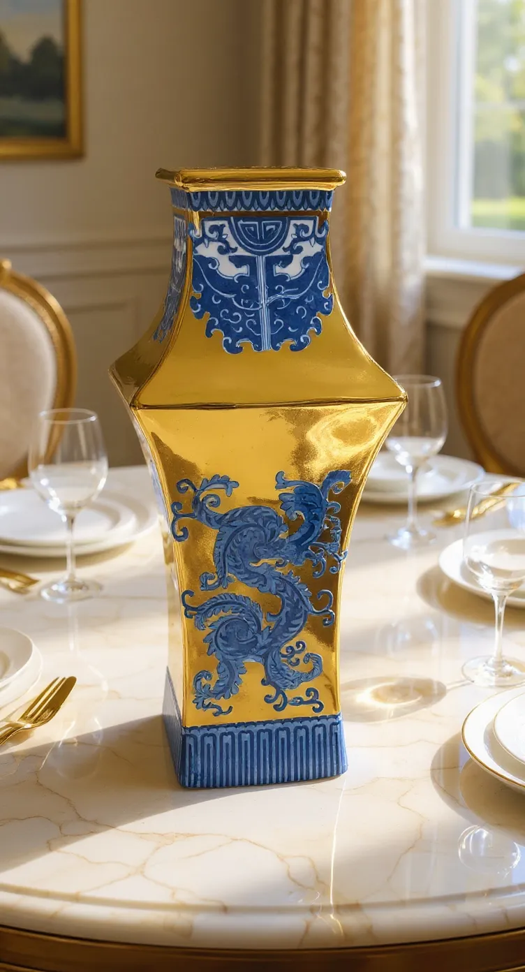 Ornate Blue and Gold Vase