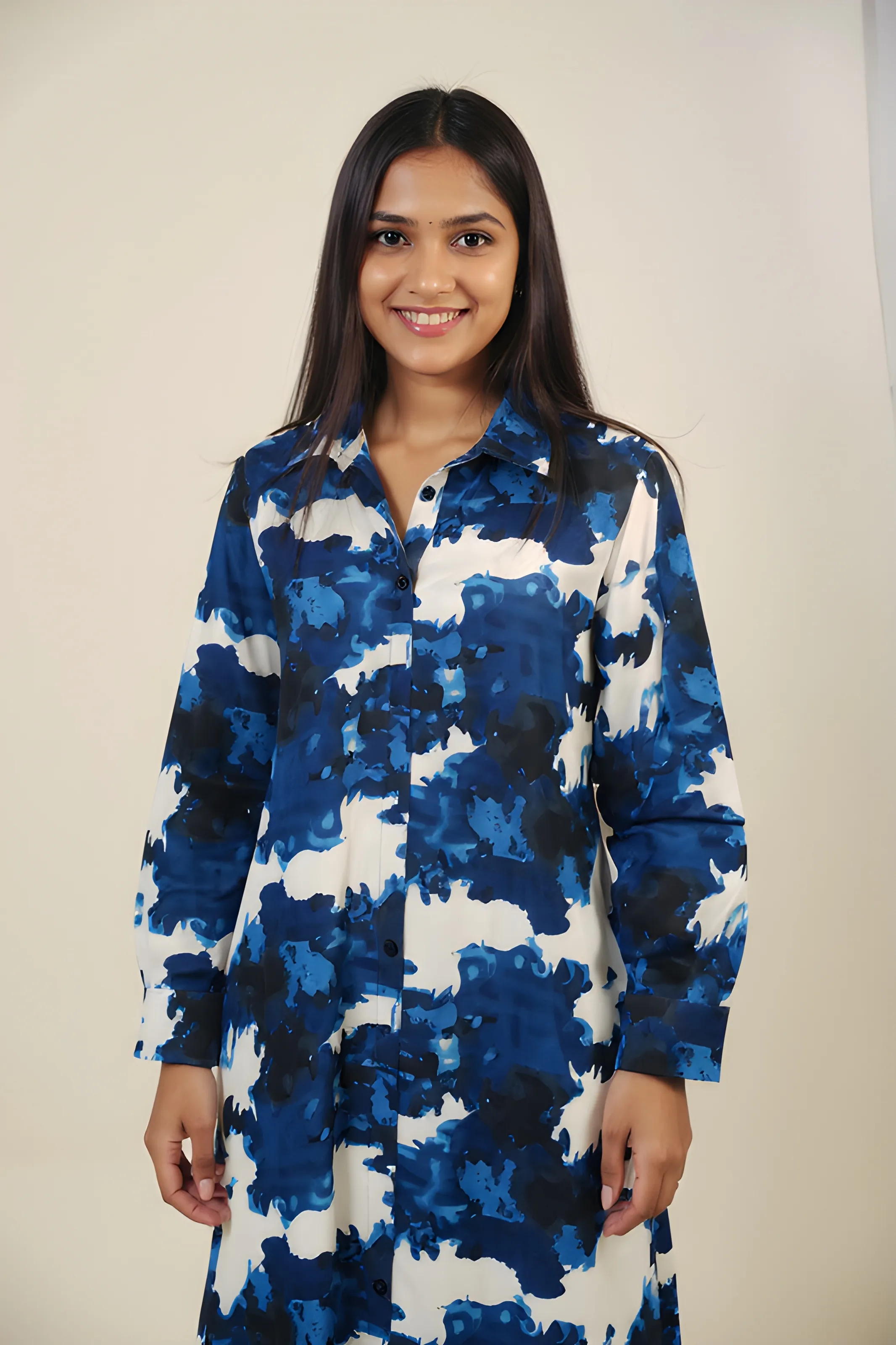 Blue Camouflage Trench Coat
