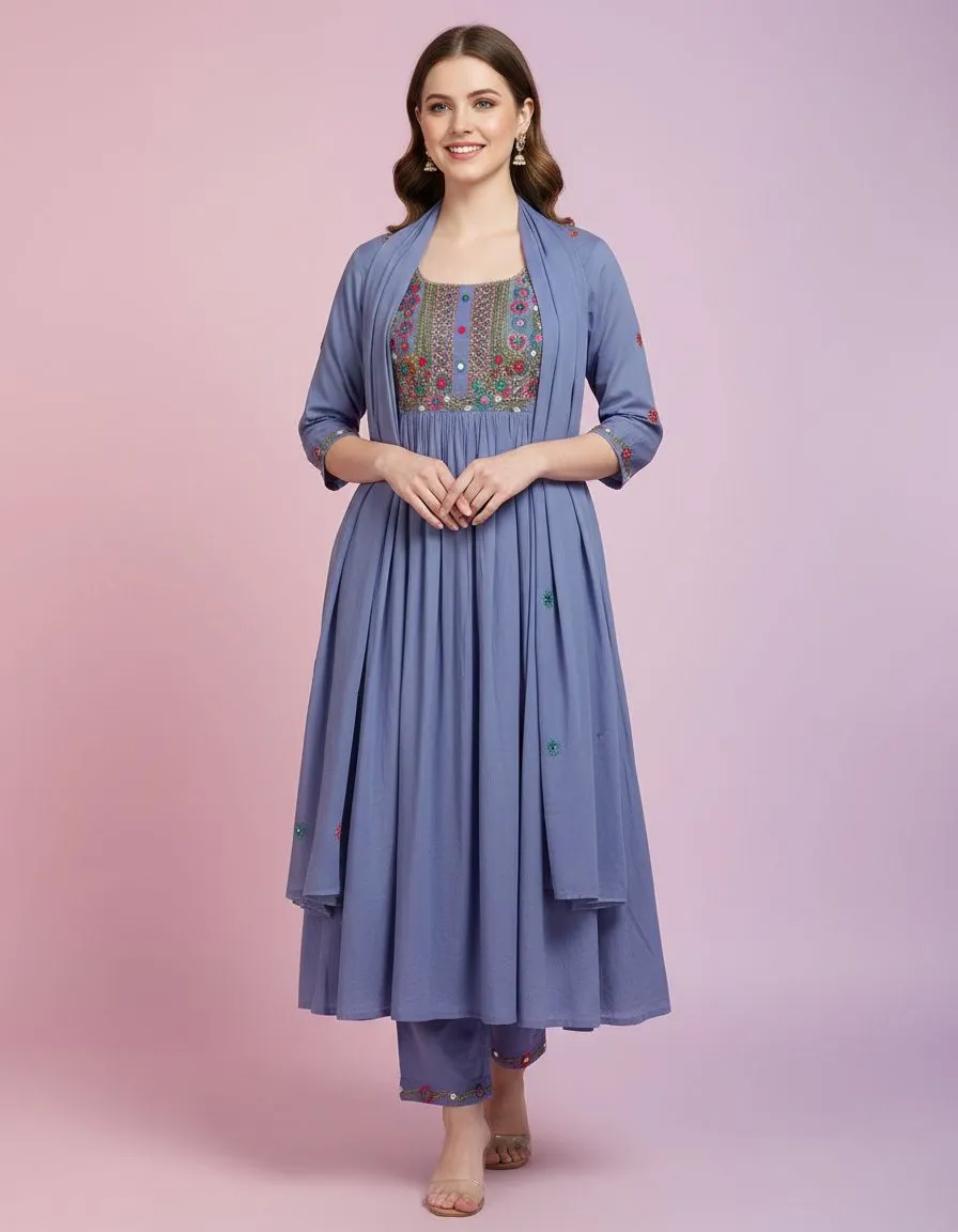Embroidered Blue Kurti Set