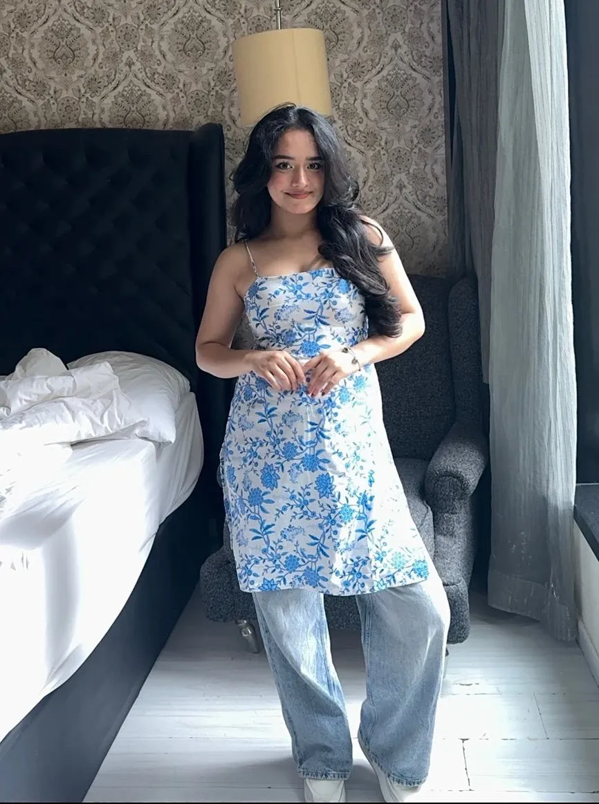 Blue Floral Tie-Up kurti view 3