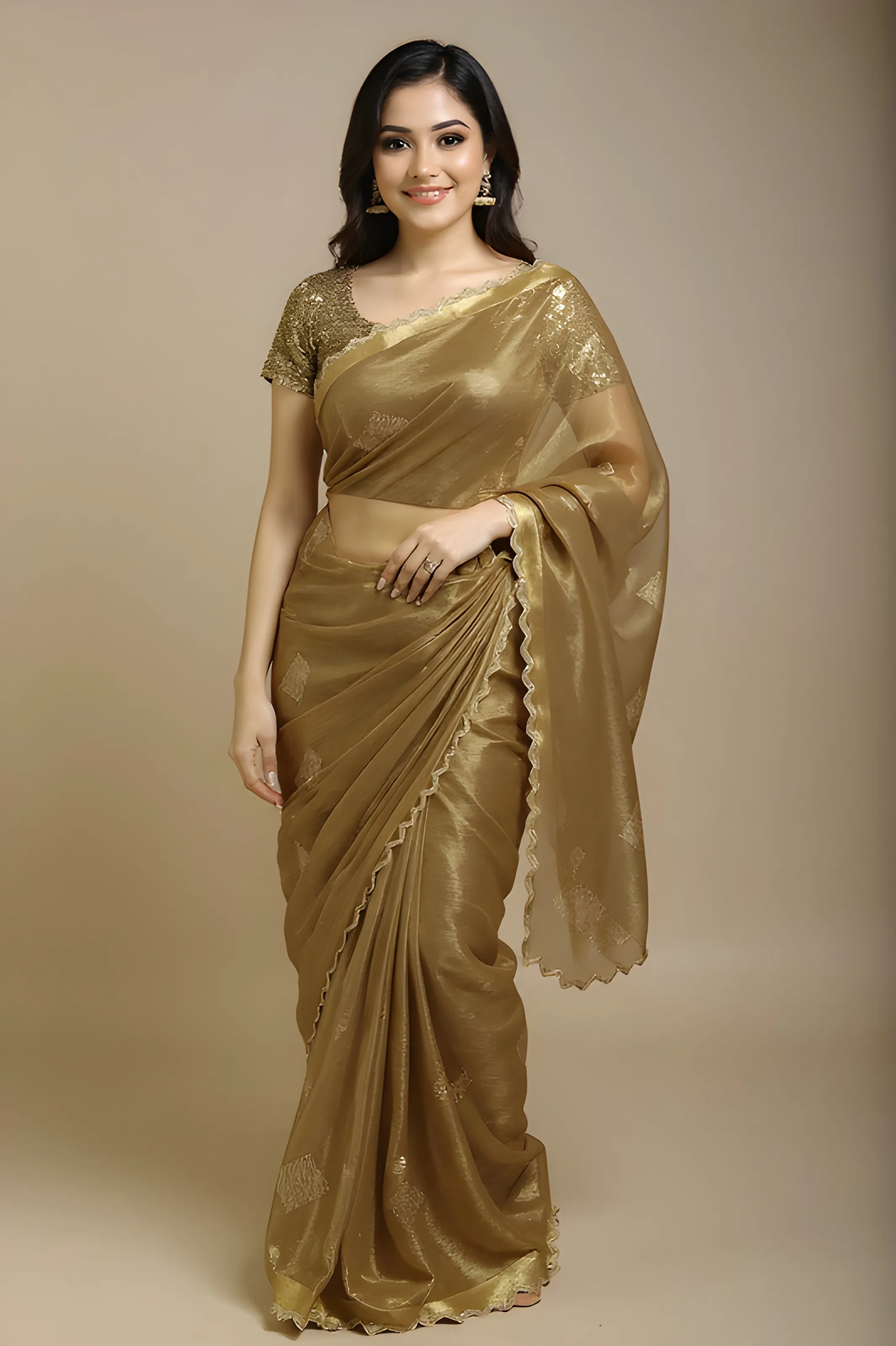 Golden Embroidered Saree