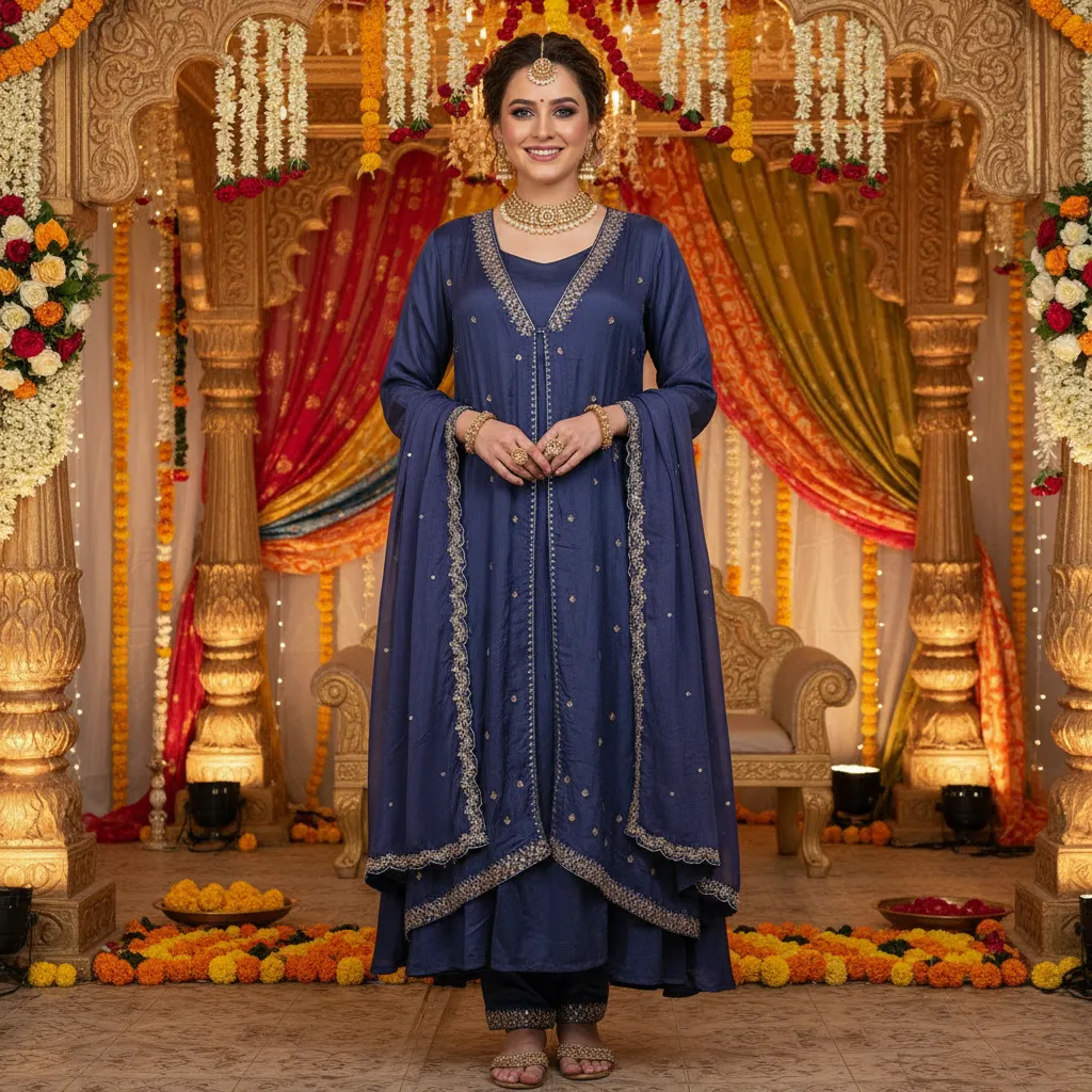 Embroidered Shrug Suit