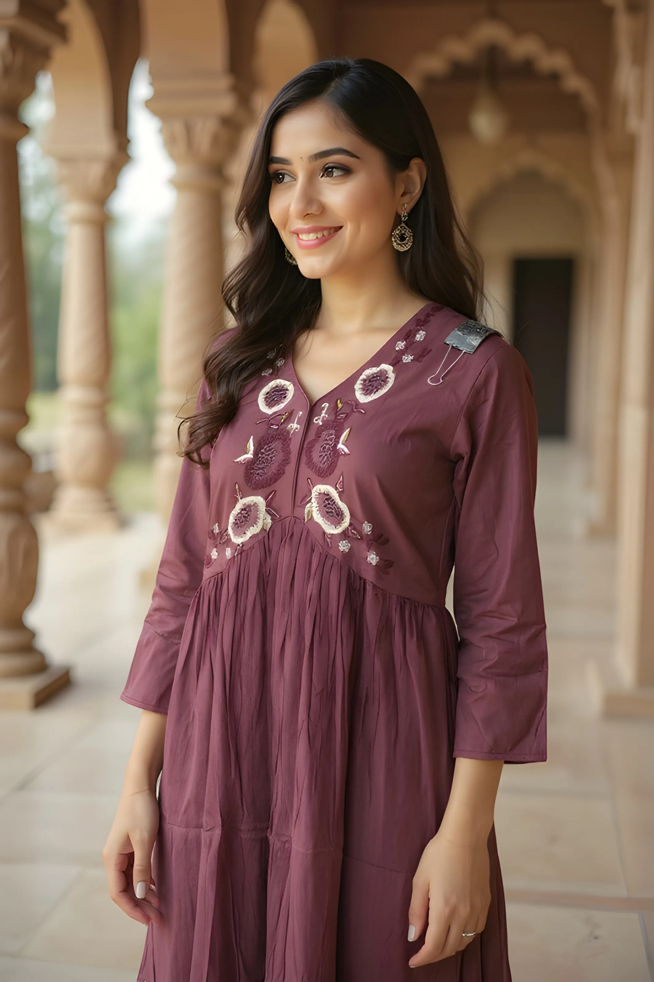 Embroidered Maroon Maxi Dress