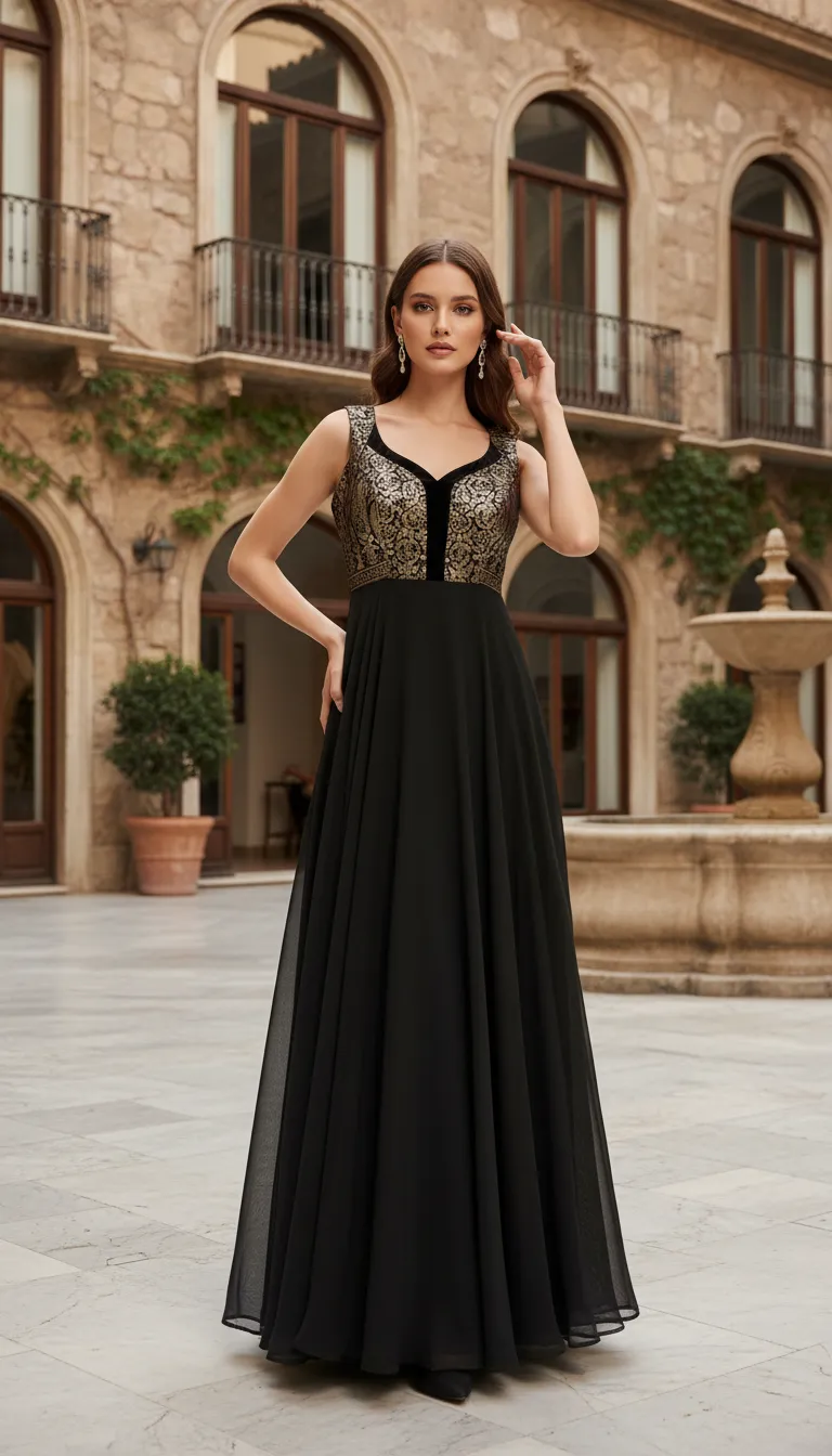 Elegant Black Net Evening Gown