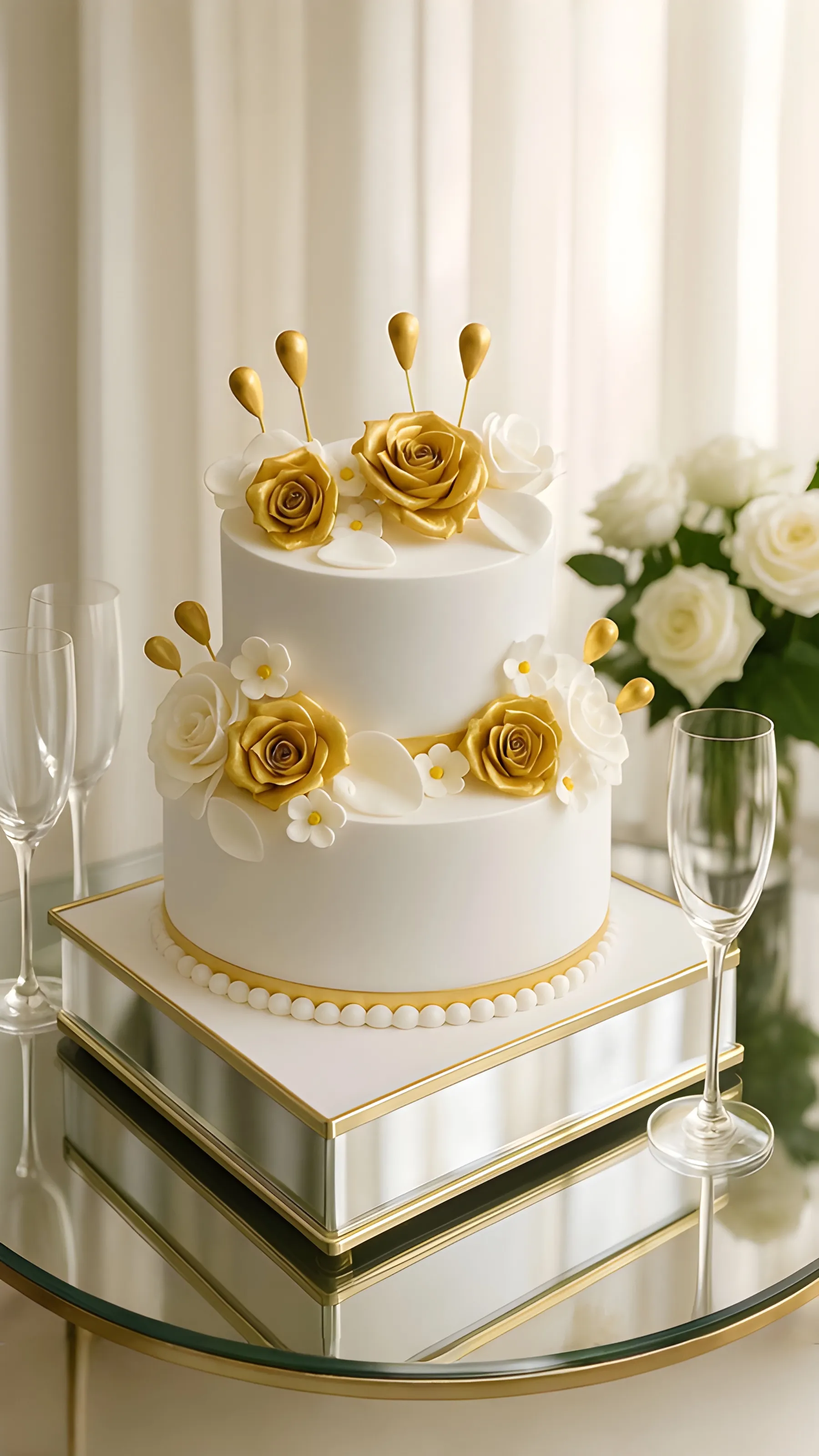Gold and White Floral Cake 2 Kg