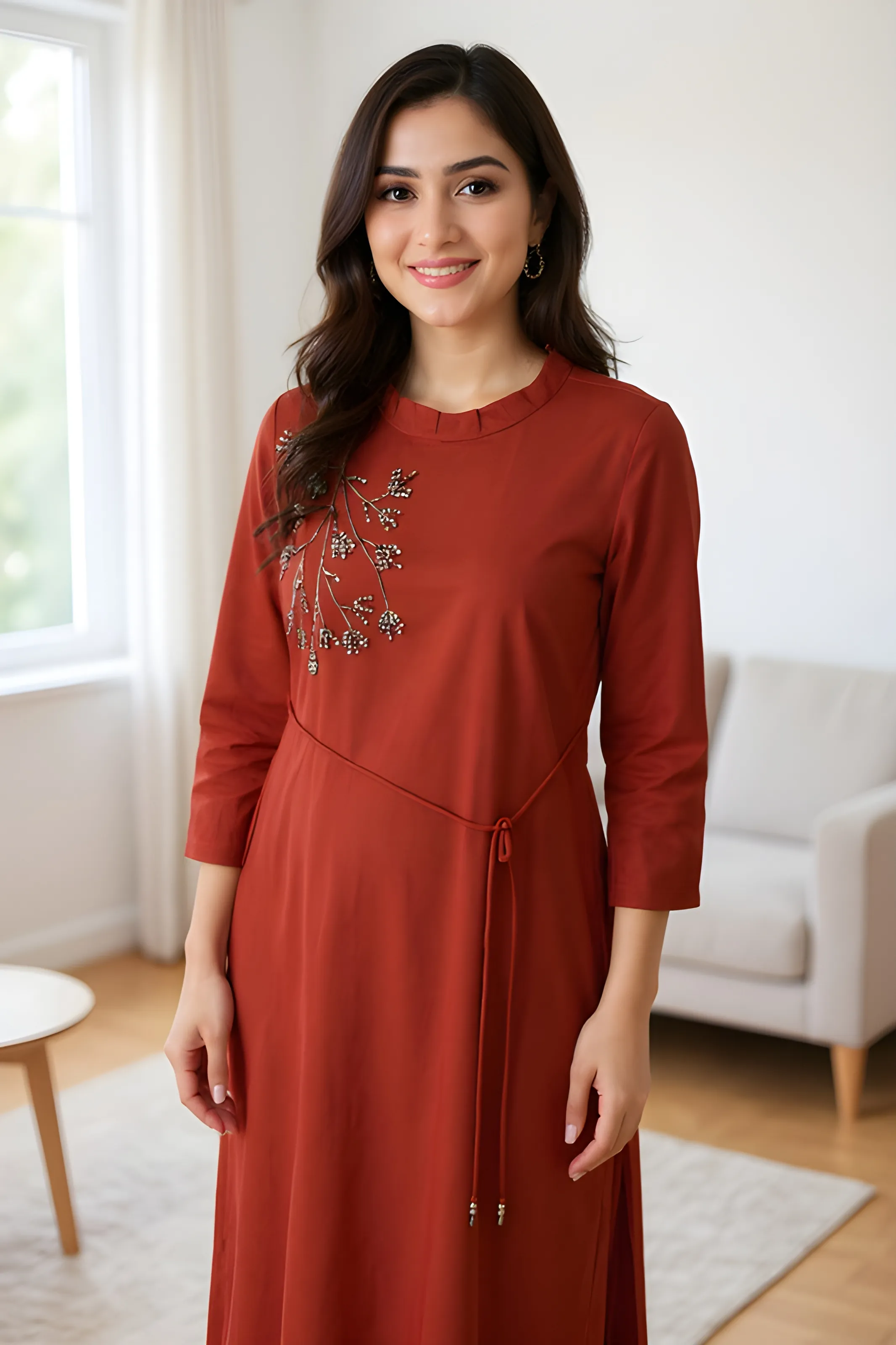 Embroidered Red Kurti