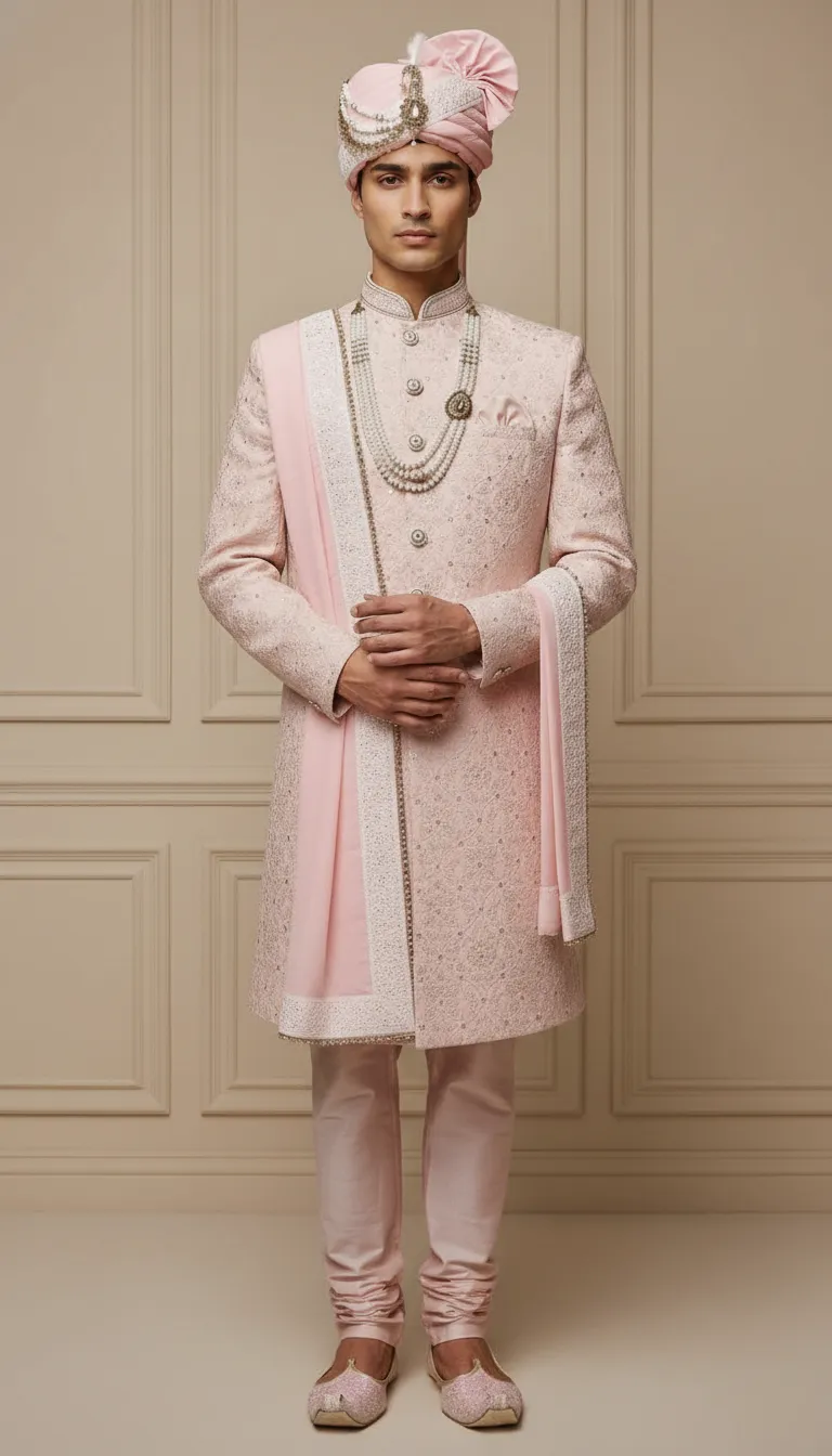 Embroidered Sherwani with Turban