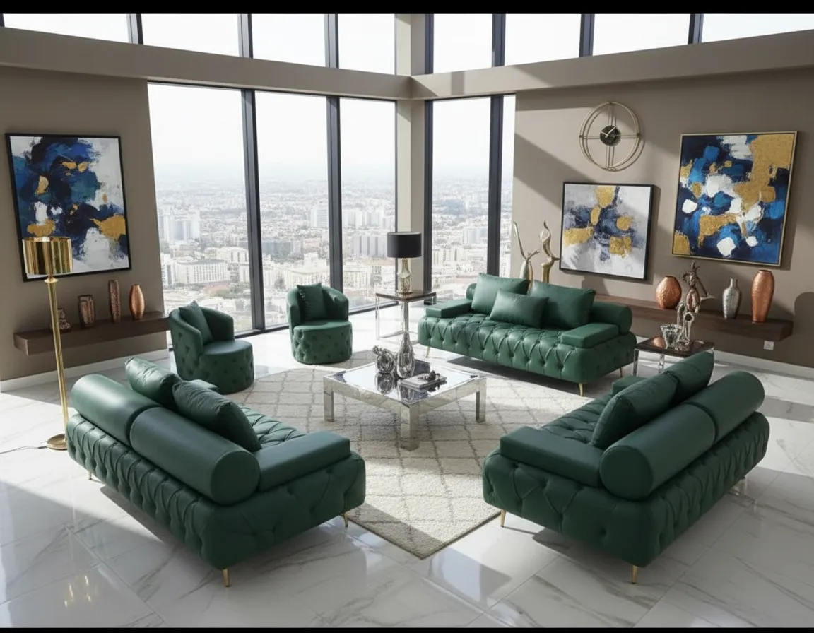 Green Leather Living Room Set