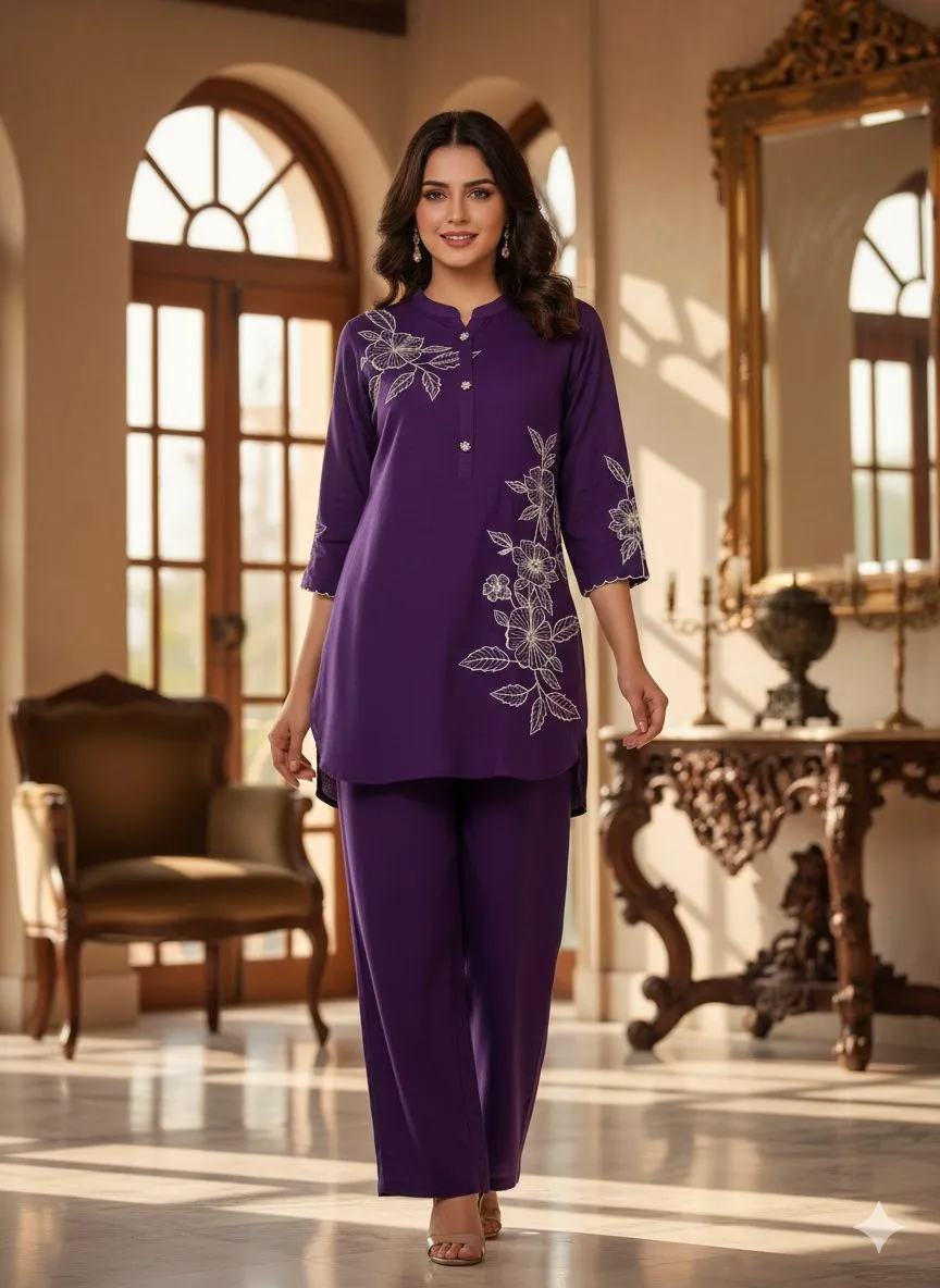 Elegant Purple Kurta Set view 2