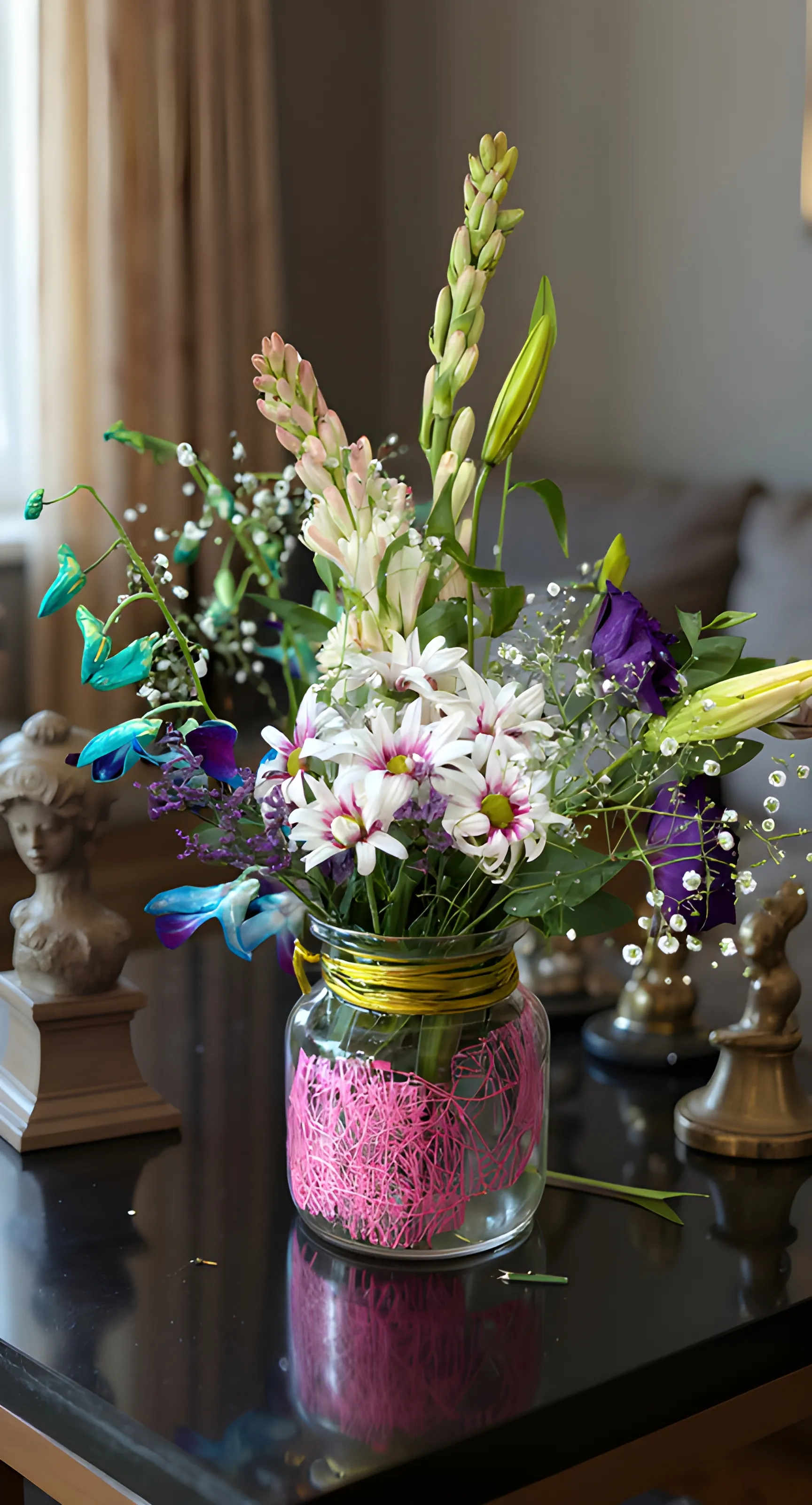 Mixed Flowers Glass Jar Bouquet