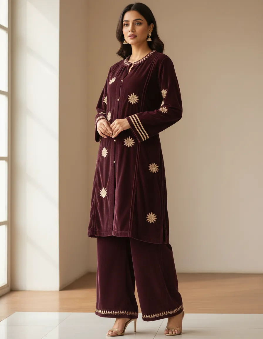 Velvet Embroidered Co-ord Set
