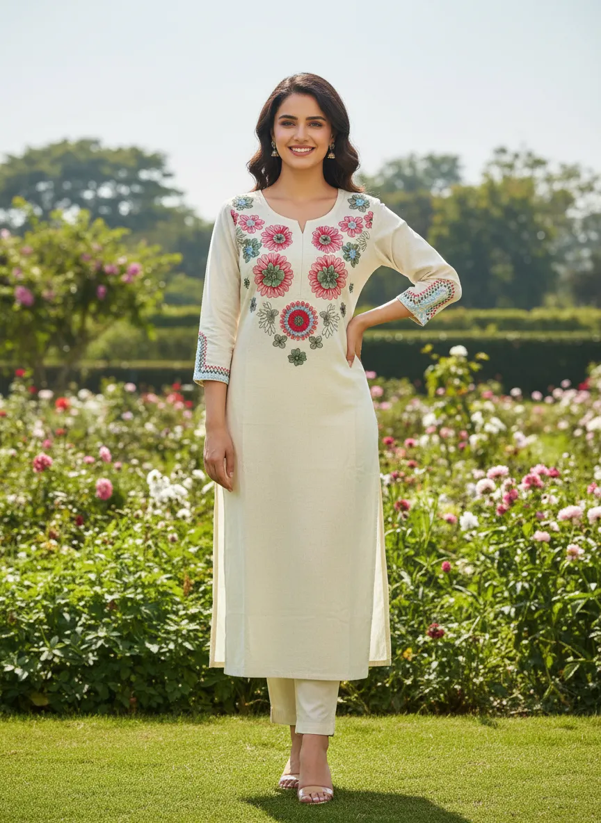 Embroidered Linen Kurti