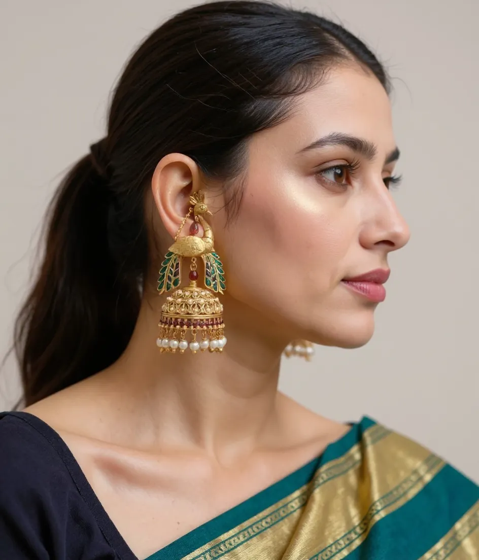 Peacock Design Gold Earrings