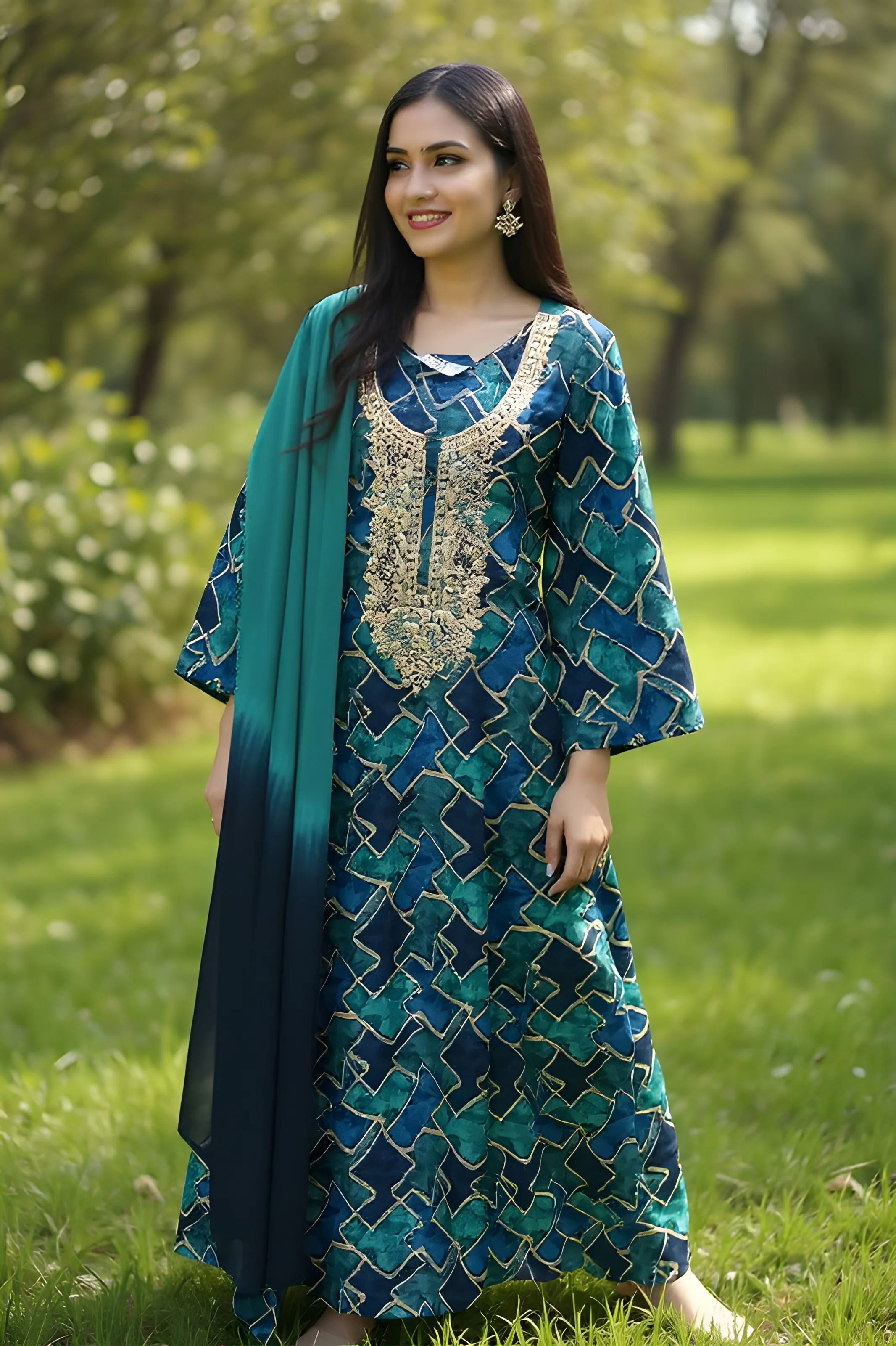 Teal Embroidered