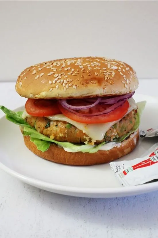 Paneer Aloo Tikki Cheese Burger