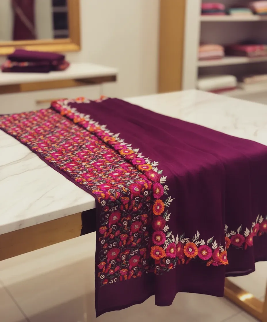 Karigari Embroidered Maroon Saree