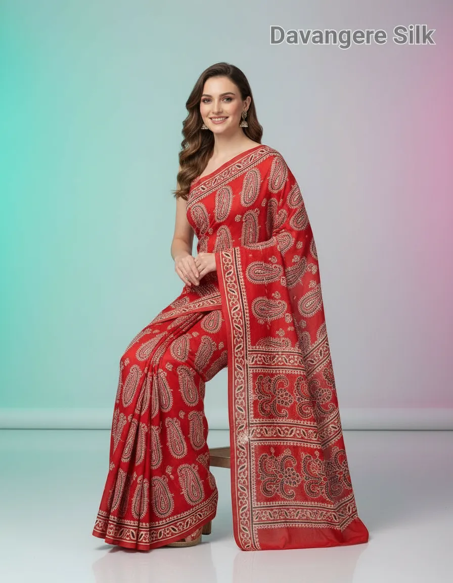 Kalamkari Muslin Silk Saree view 3