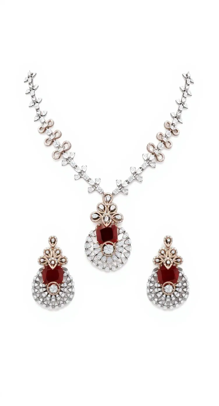 Gemstone and Diamond Necklace Set