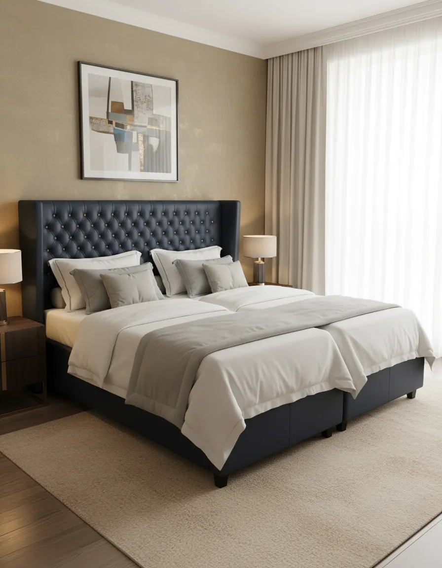 Leather Upholstered Cot: ALPL/Mercury Turin Navy/72 x 78in