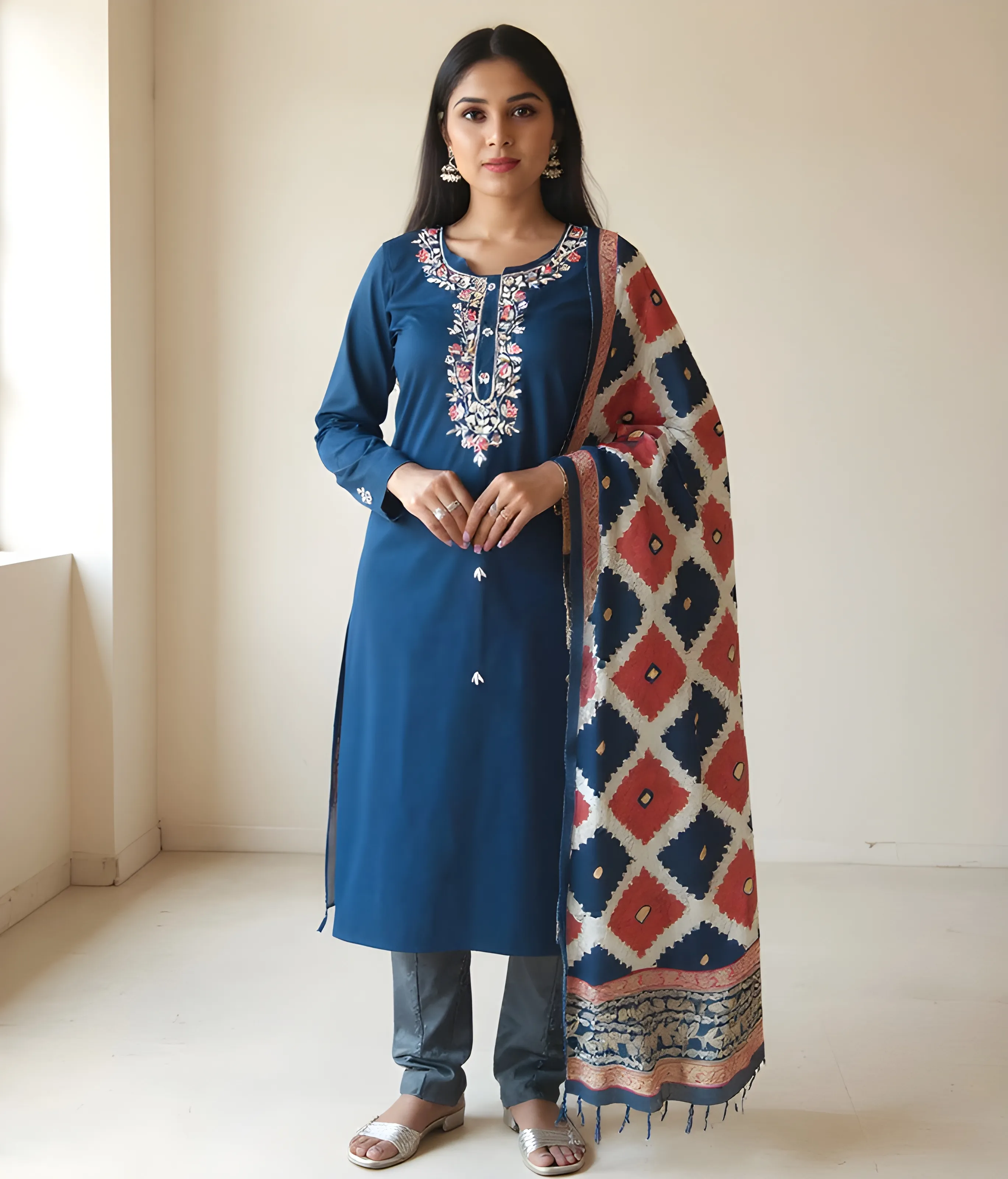Embroidered Kurta with Dupatta