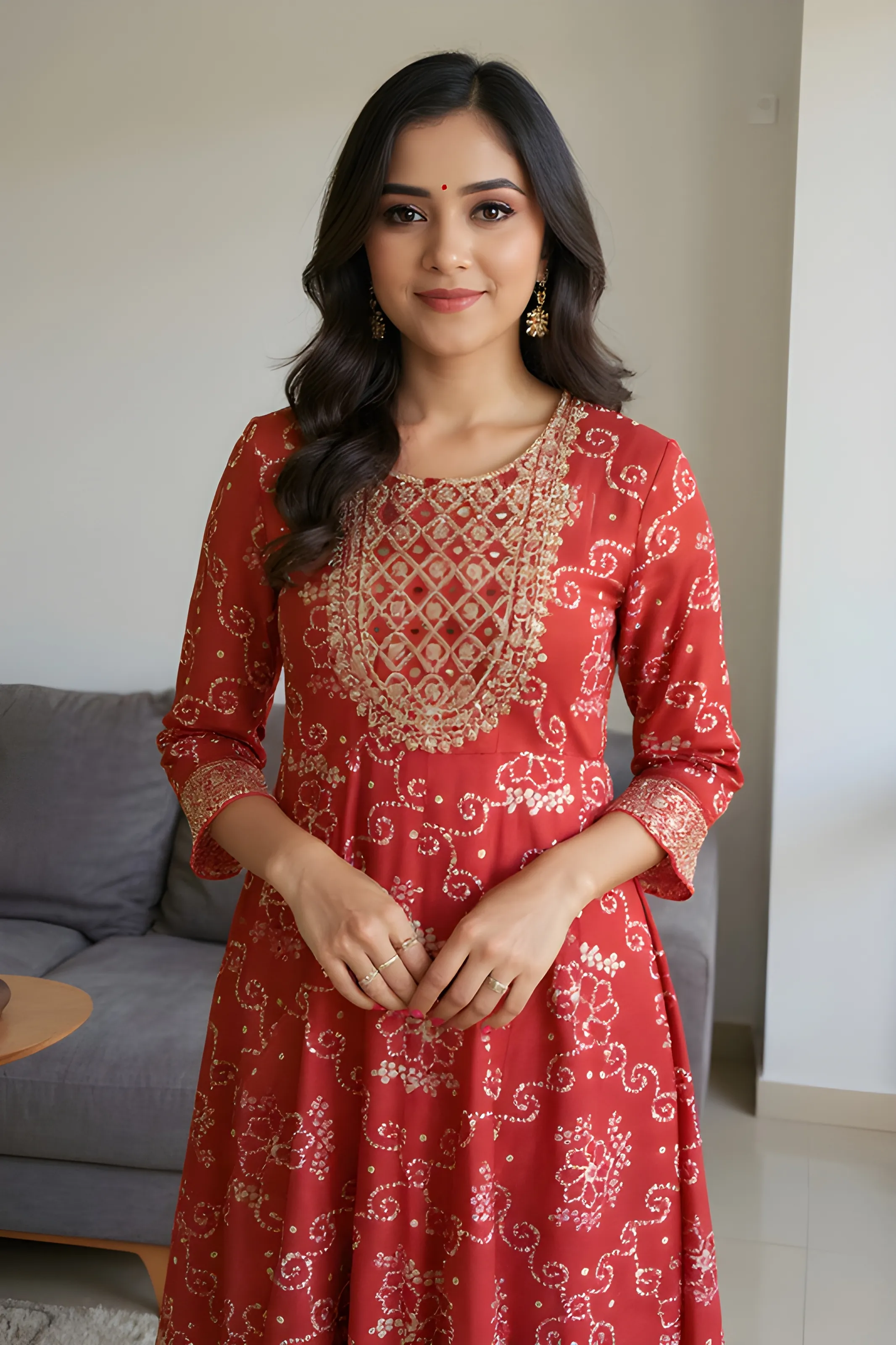 Red Embellished Kurti