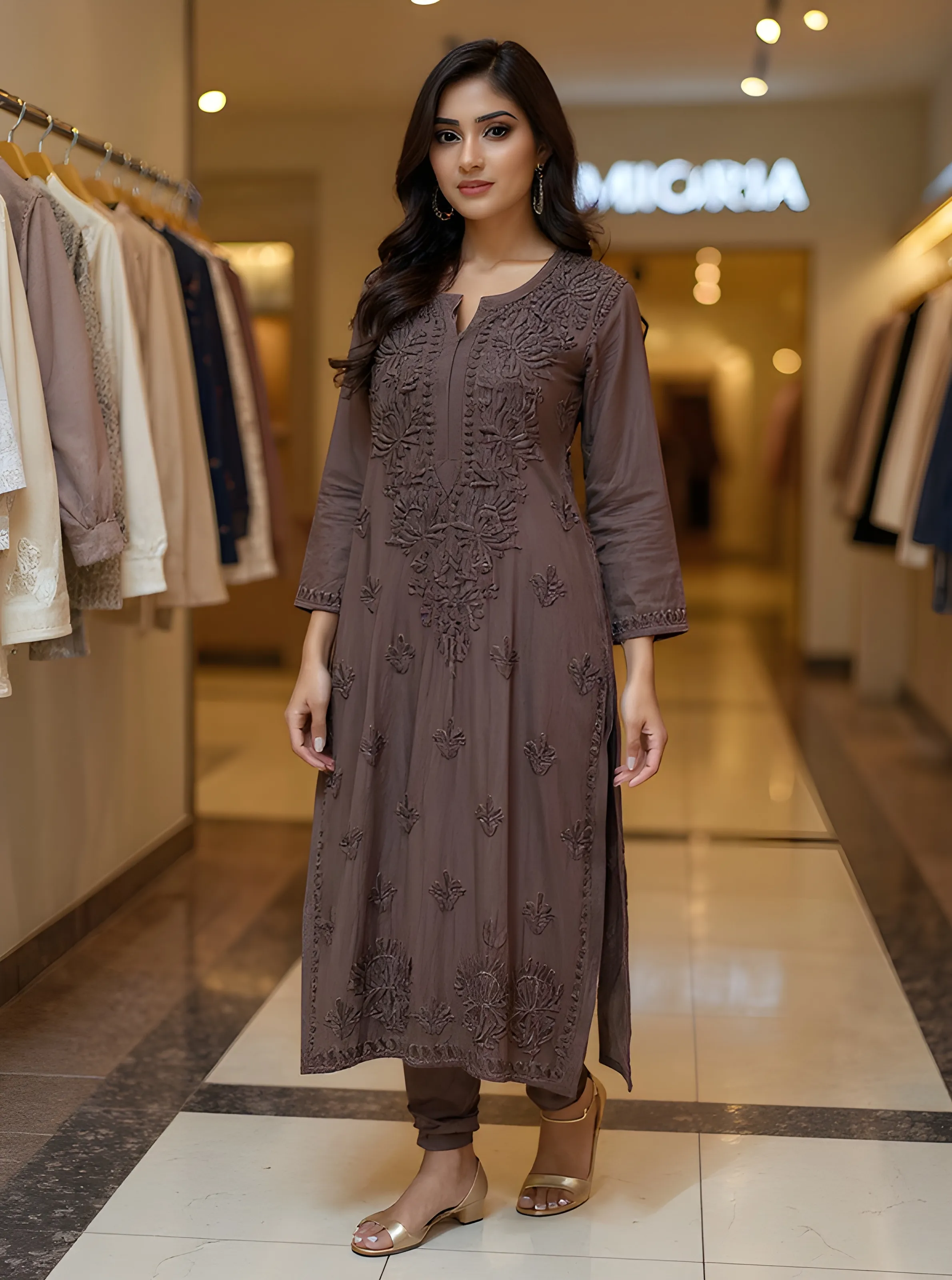 Maslin Fabric Chikankari Kurti Size 40