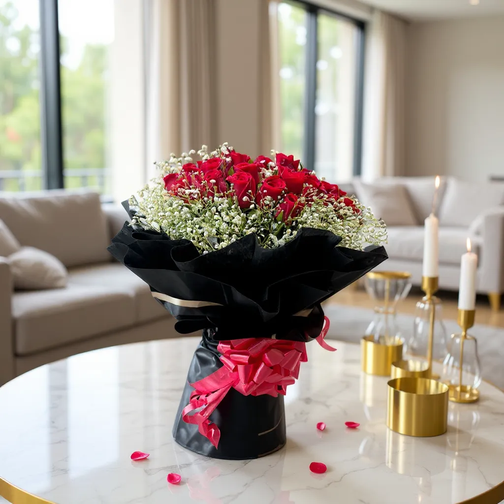 Red Rose Bouquet (Black Wrapped)