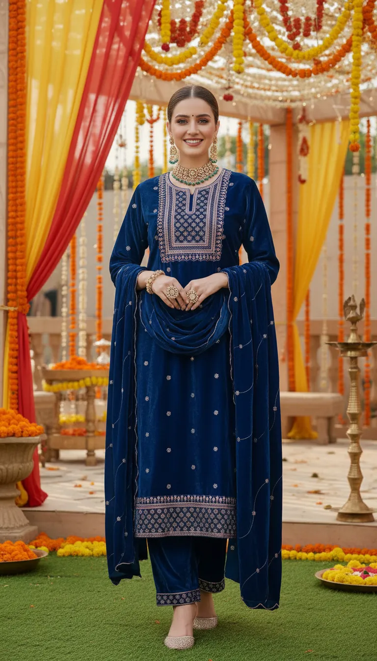 Embroidered Velvet Suit