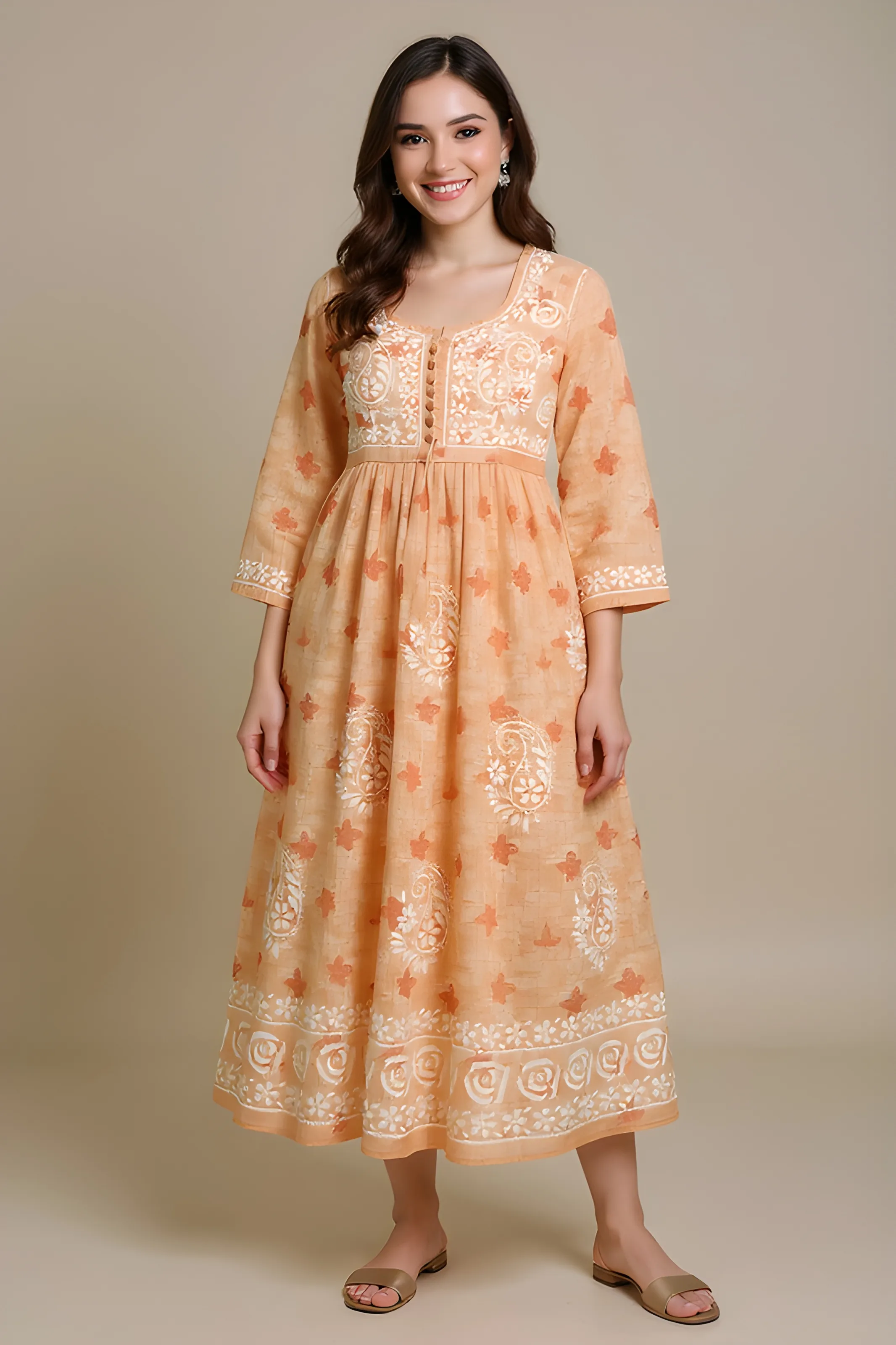Orange Floral Cotton Dress
