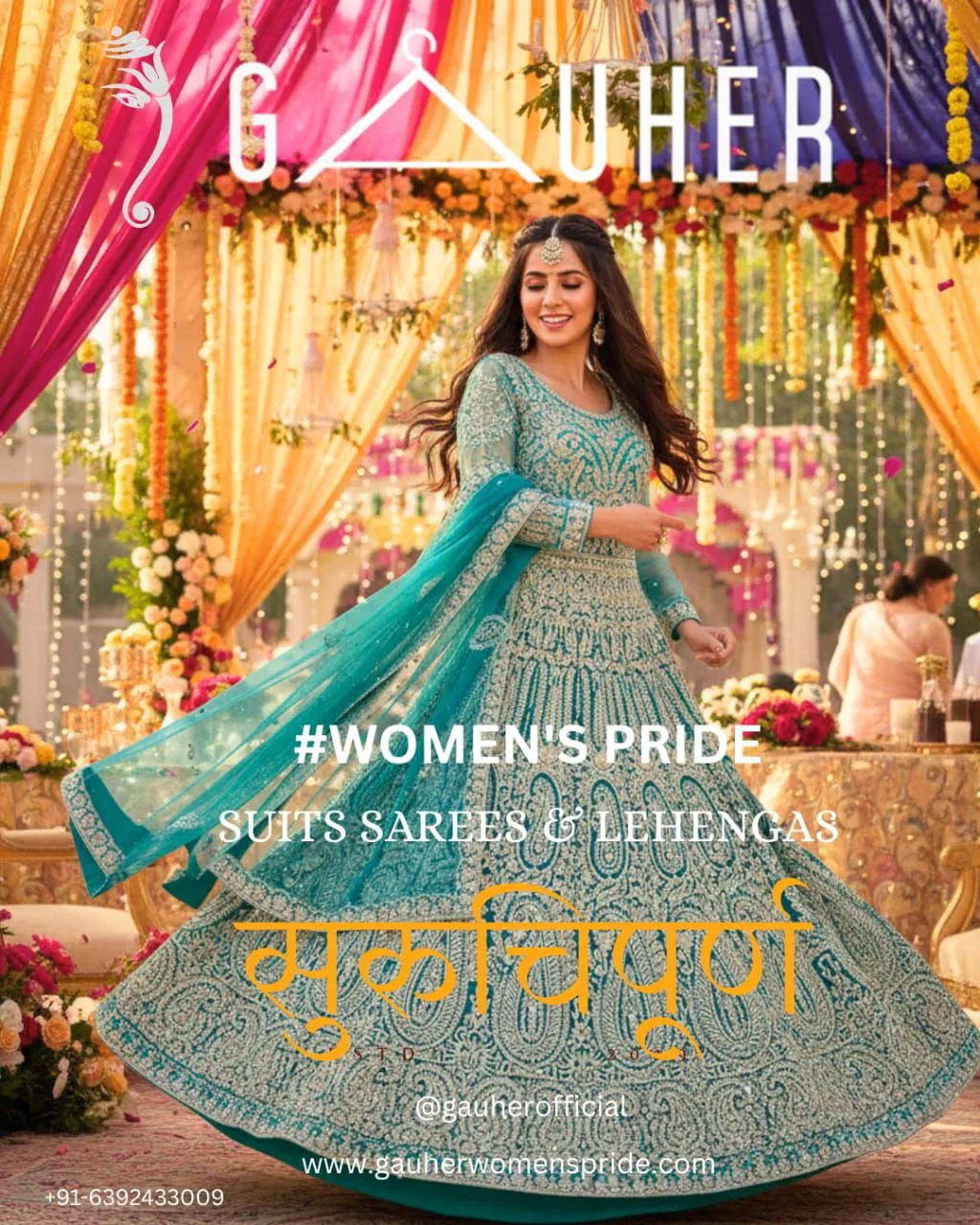 Gauher Teal Embroidered Lehenga