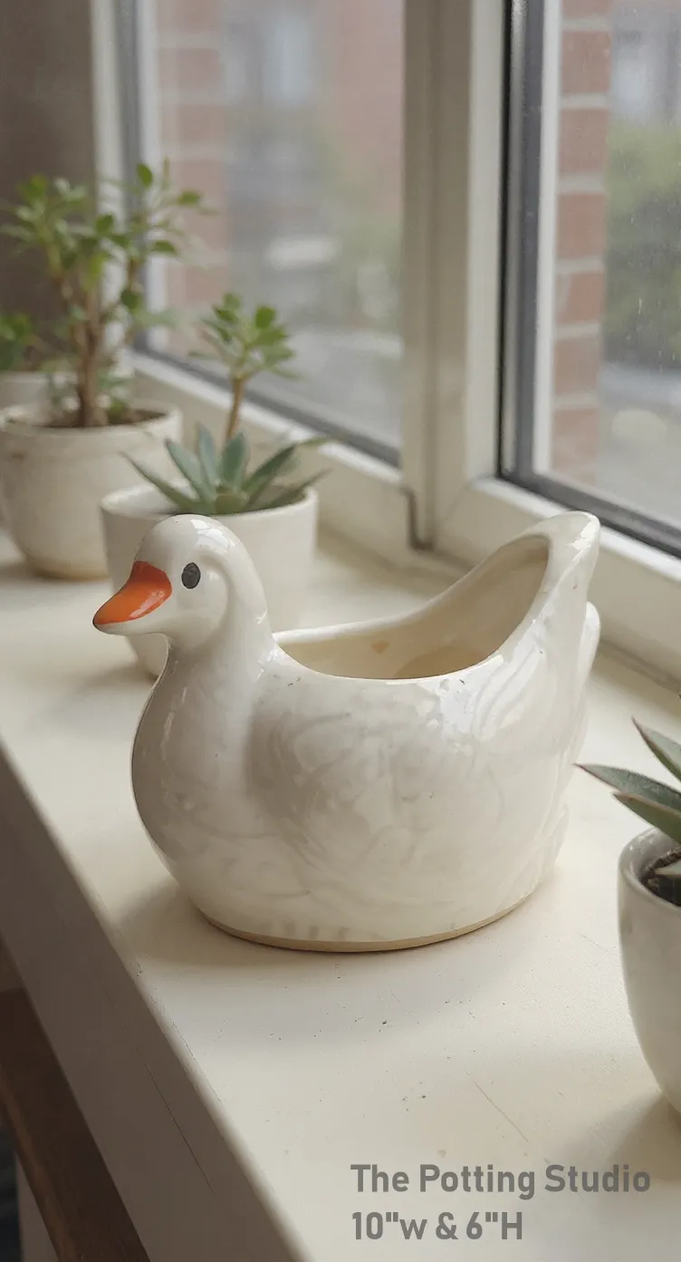 Duck-Shaped Ceramic Planter 10"W &6"H