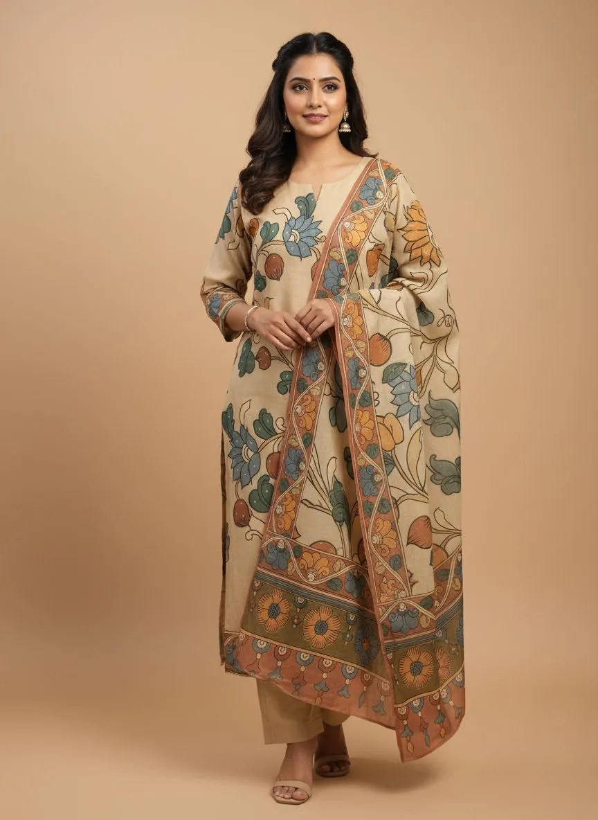 Printed Beige Kurta Set