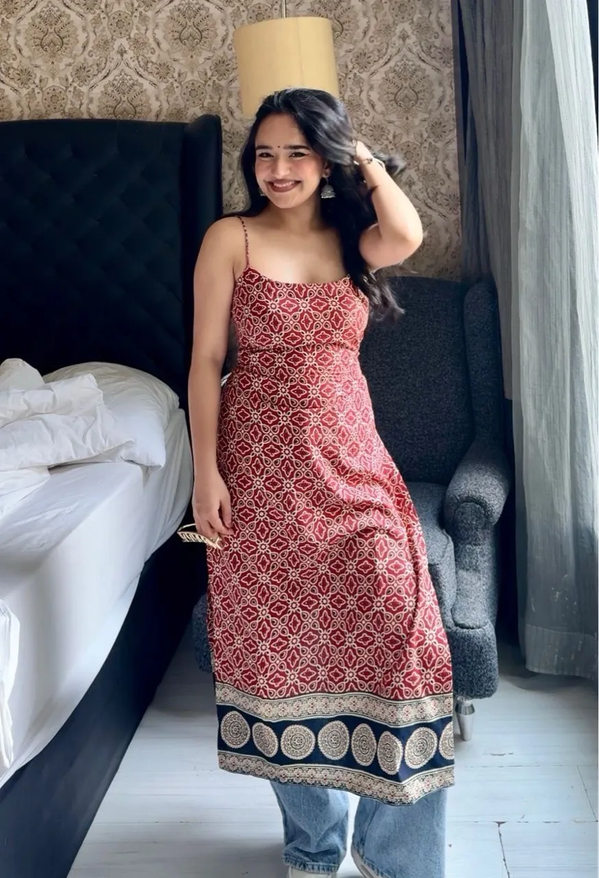 Maroon Ajrak Print Corset Kurti view 4