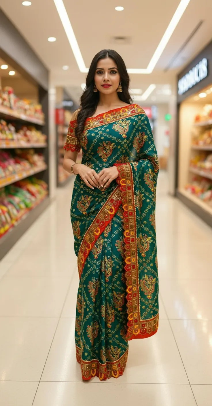 Embroidered Jaipuri Saree