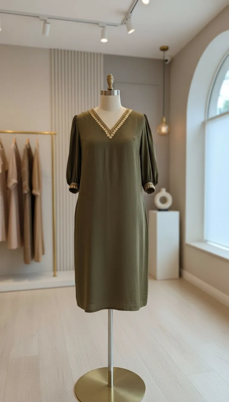 Olive Green Embellished Dress view 2