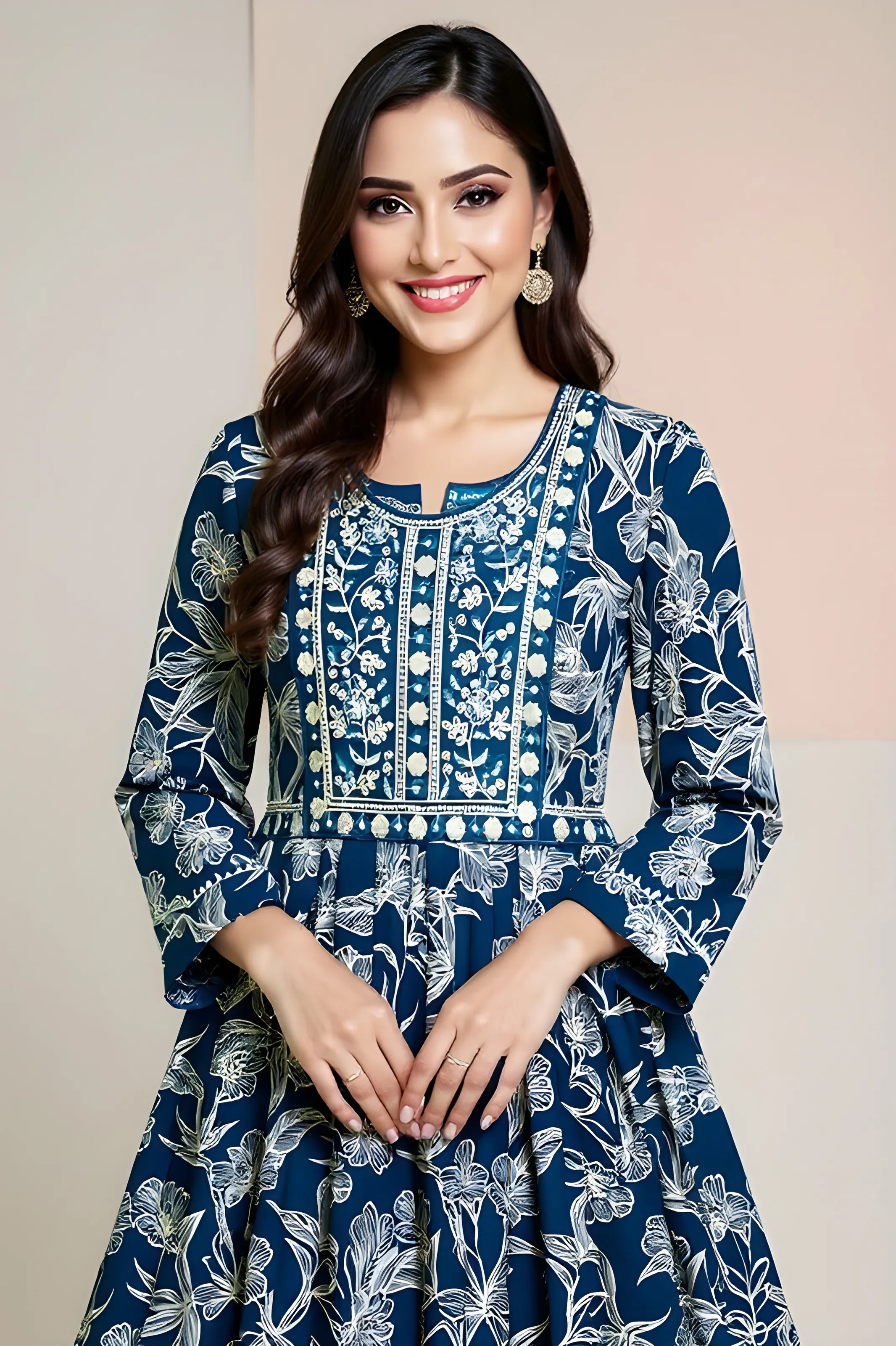 Aarishya Blue Floral Embroidered Anarkali L- XXL