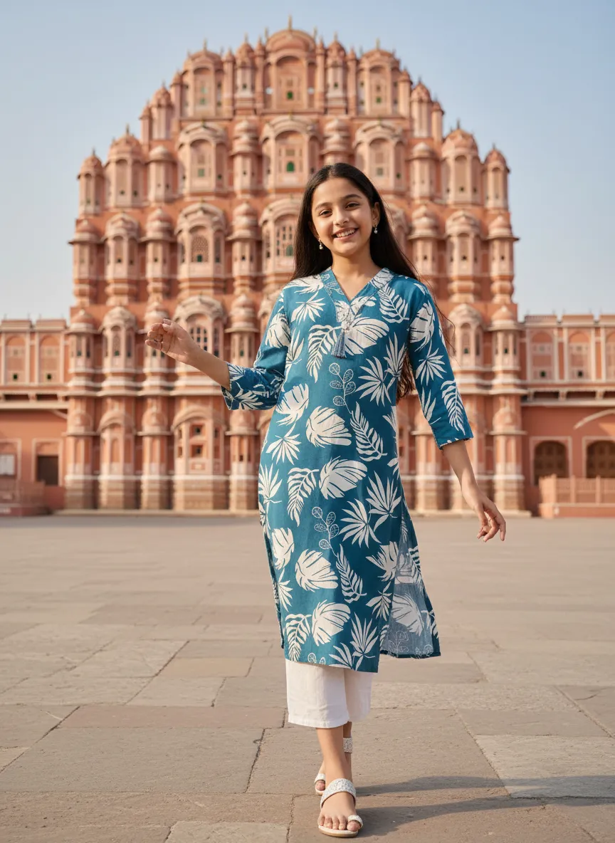 Kids Blue Floral Kurti