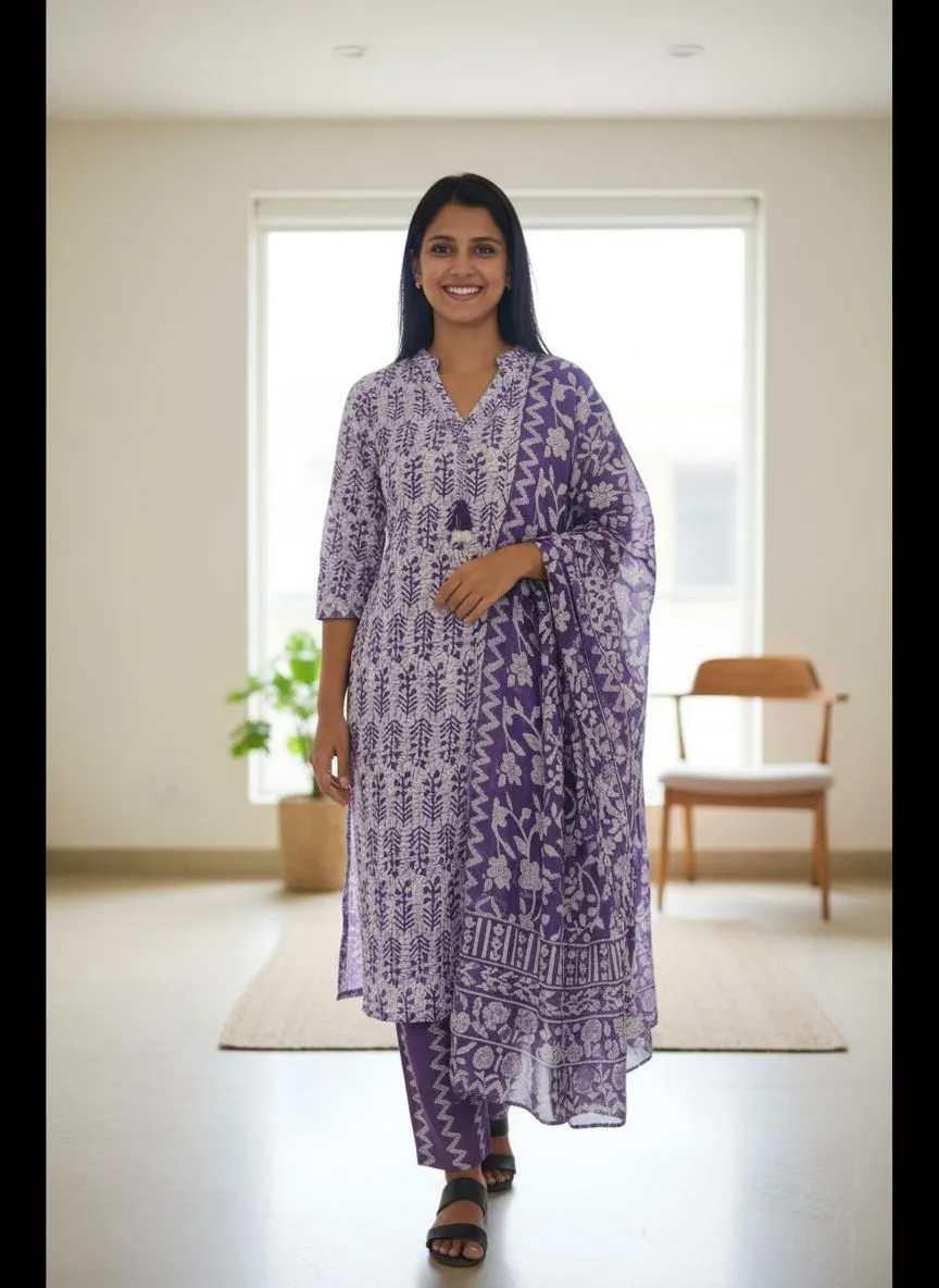 Purple Batik Suit Set