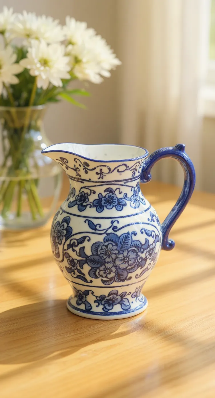 Blue and White Floral Pitcher