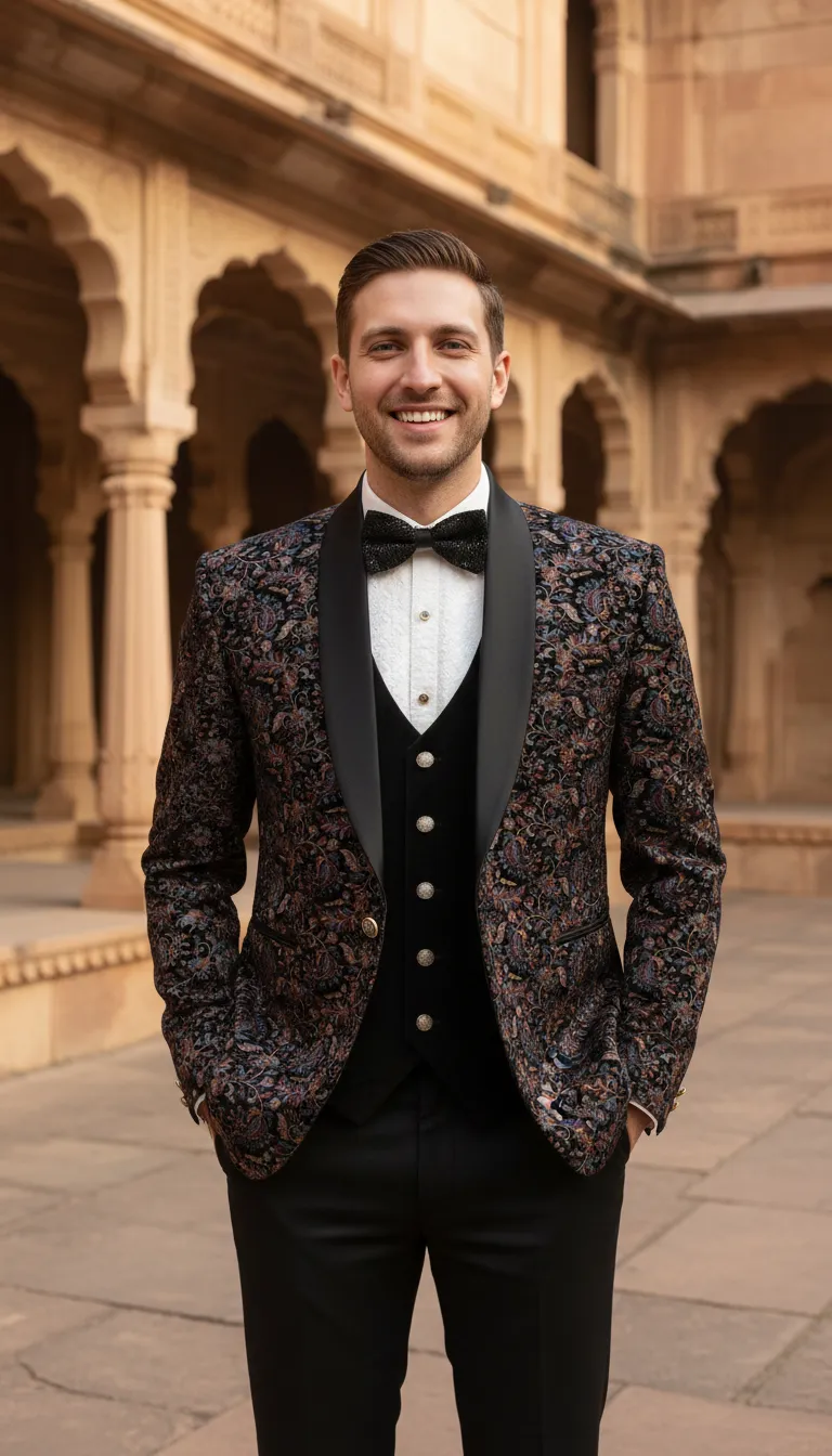 Embellished Patterned Tuxedo (All Size Avl)