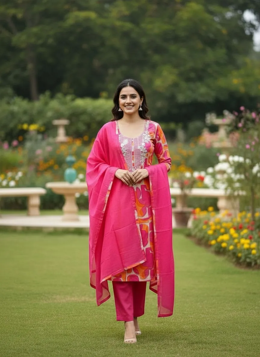 Pink Embroidered Unstiched Set