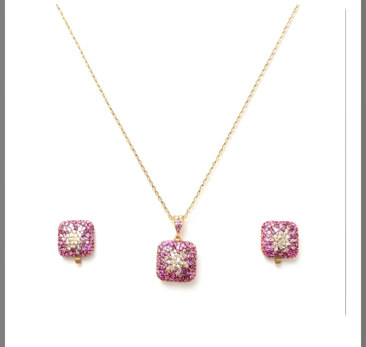 Glittering Pink Necklace and Earrings Set view 2