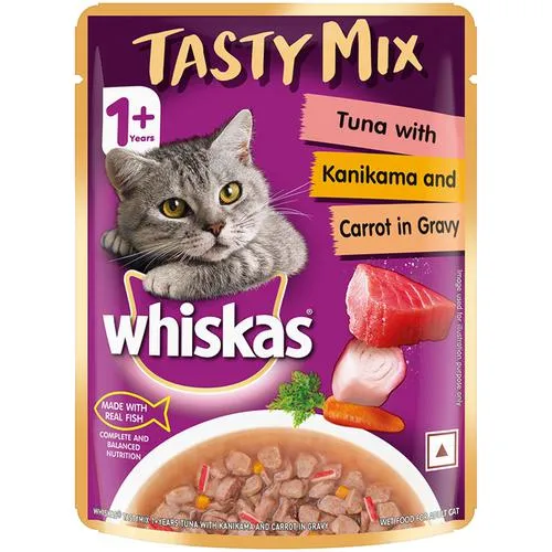 Whiskas Tasty Mix Wet Cat Food Adult 1+ Years - Tuna With Kanikama & Carrot In Gravy 70 g