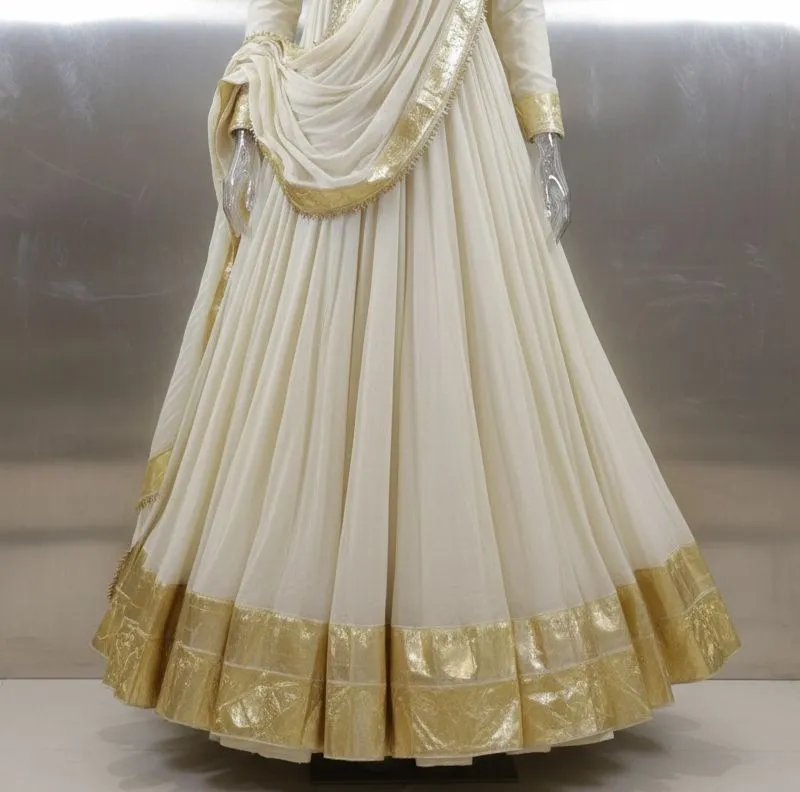 Resha House Gold-Trimmed Anarkali Gown