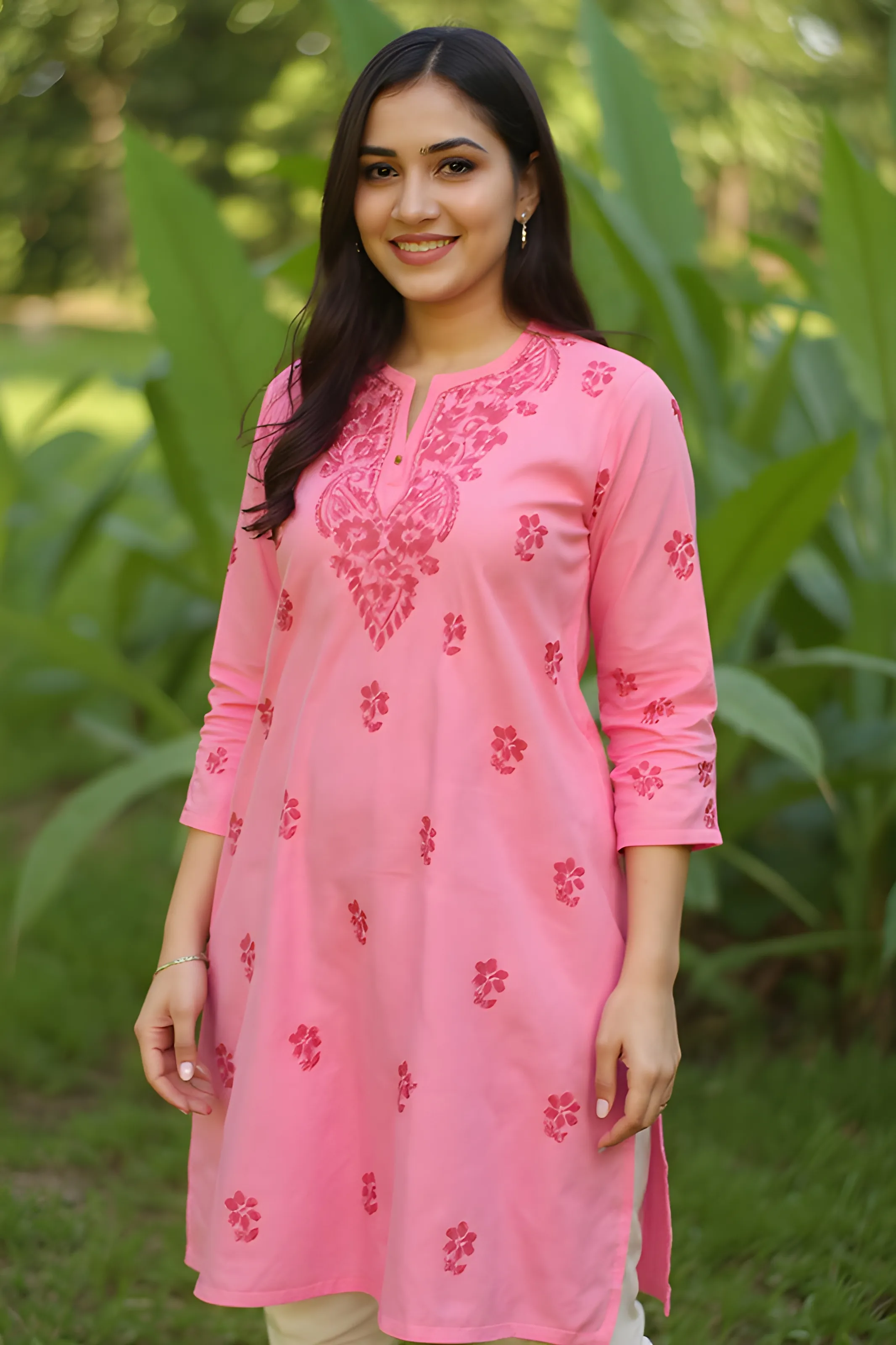Pink Embroidered Chicken Kurta