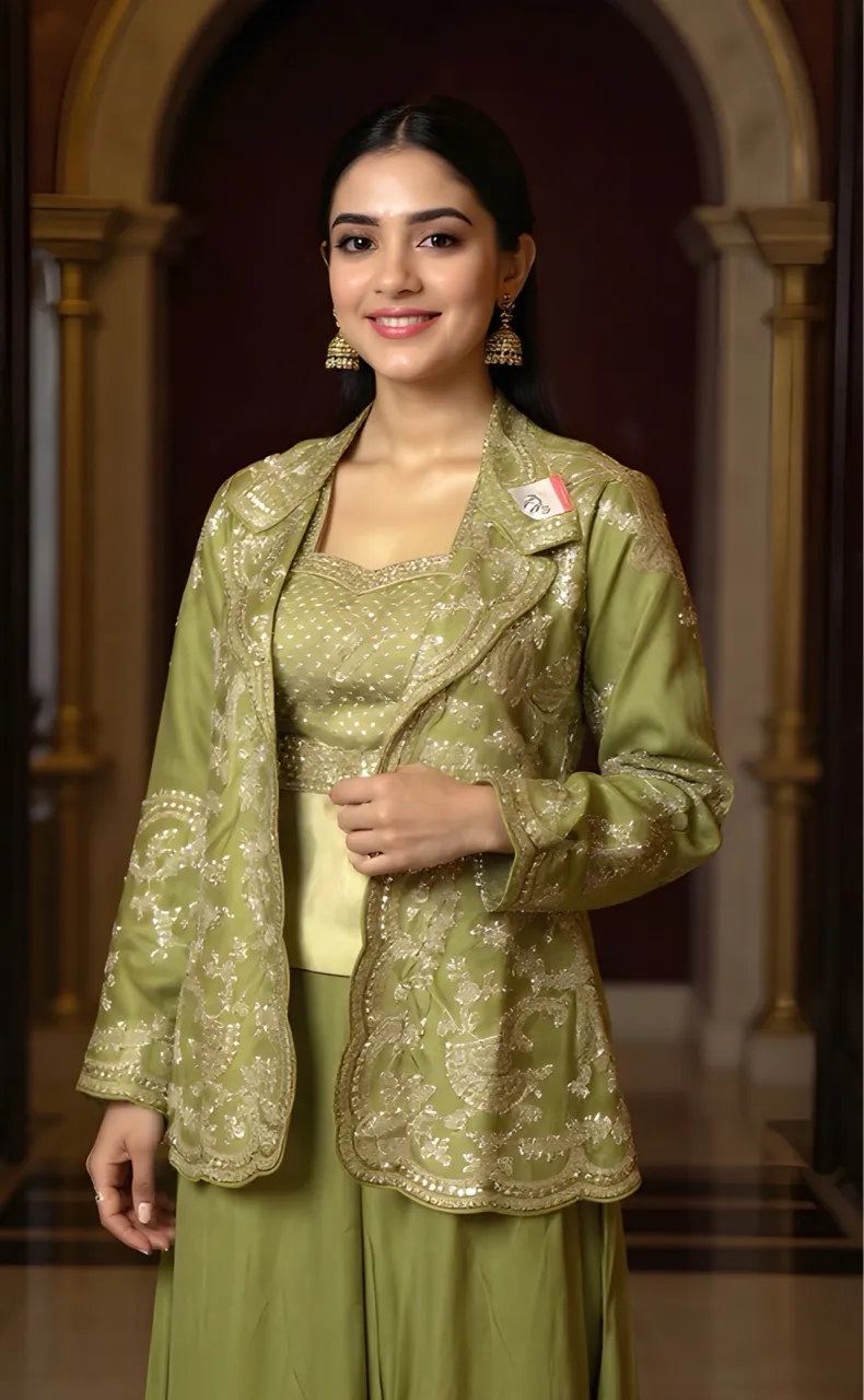 Embroidered Green Anarkali Suit