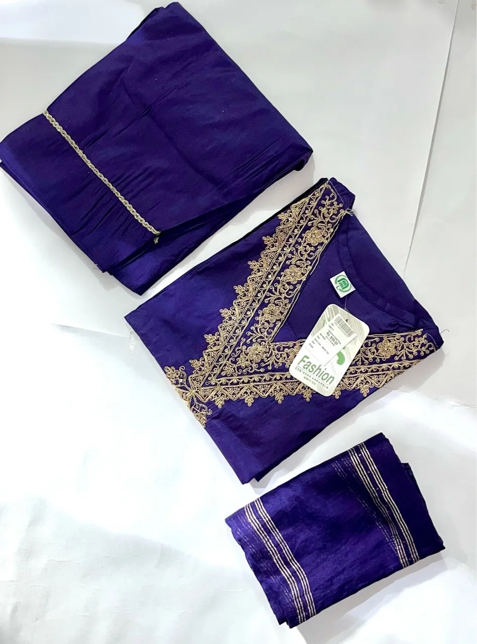 Traditional Embroidery Purple Pant Set Size S(40) M(42) L(44) Free Delivery