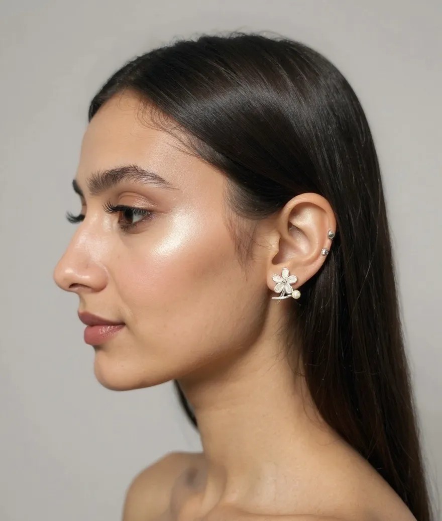 Silver Floral Ear Rings