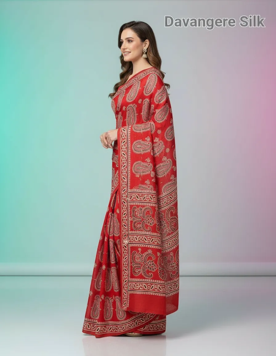 Kalamkari Muslin Silk Saree view 2